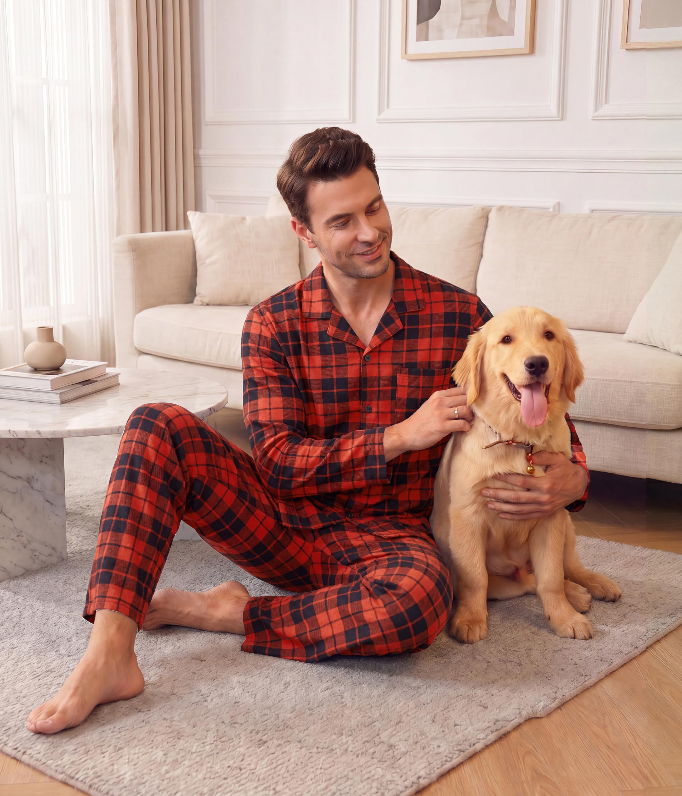Ekouaer Mens Pajamas Set Long Sleeve Button Down Pjs Long Pants with Pocket
