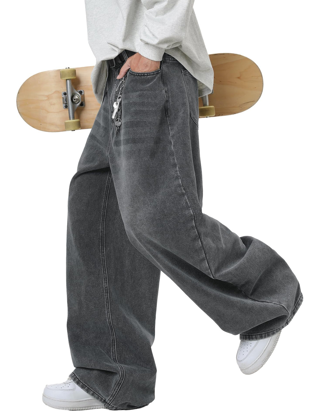 Baggy Hip Hop Jeans for Men Wide Leg Skater Denim Pants Casual Loose Fit Long Trousers