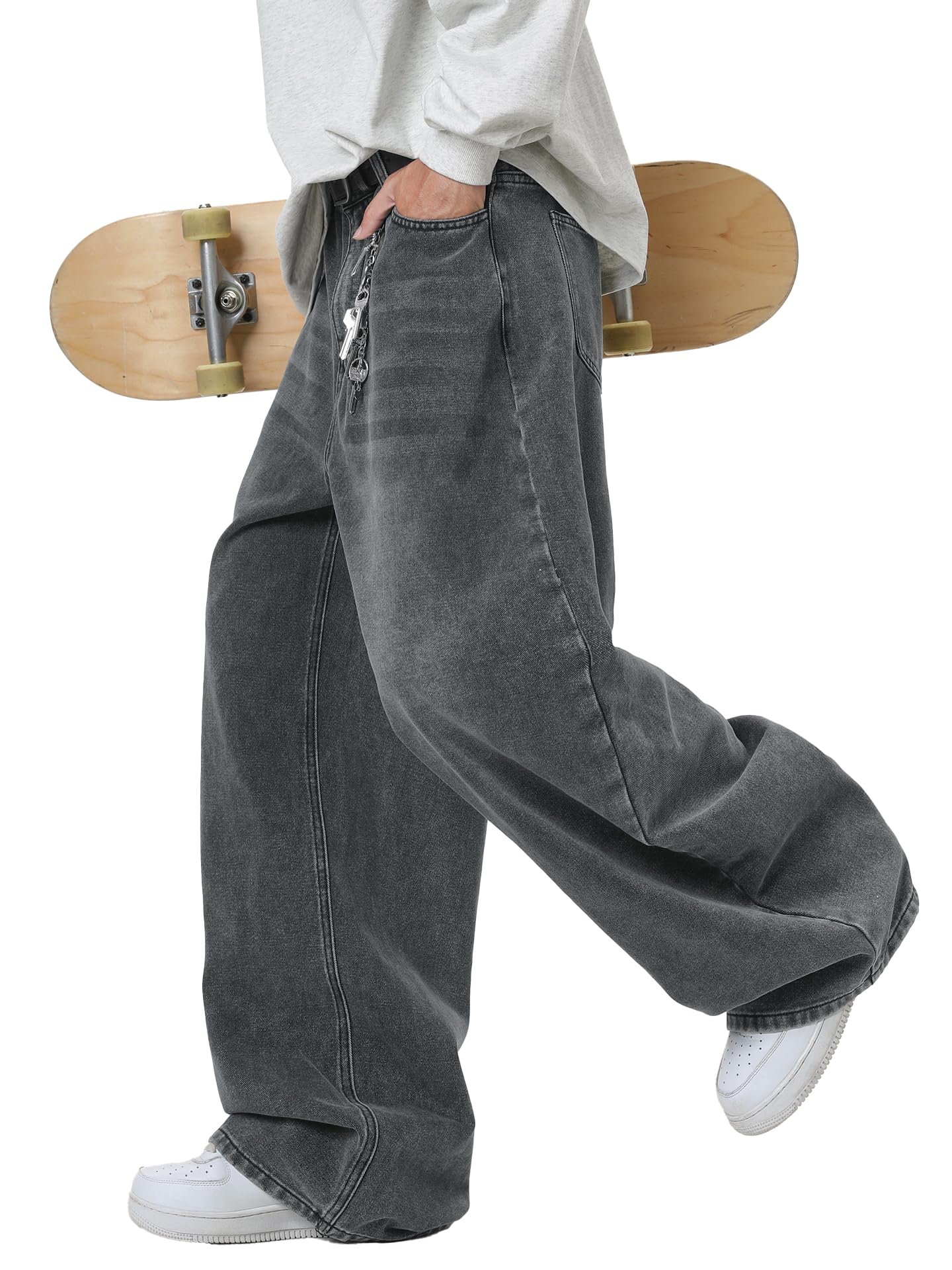 Baggy Hip Hop Jeans for Men Wide Leg Skater Denim Pants Casual Loose Fit Long Trousers