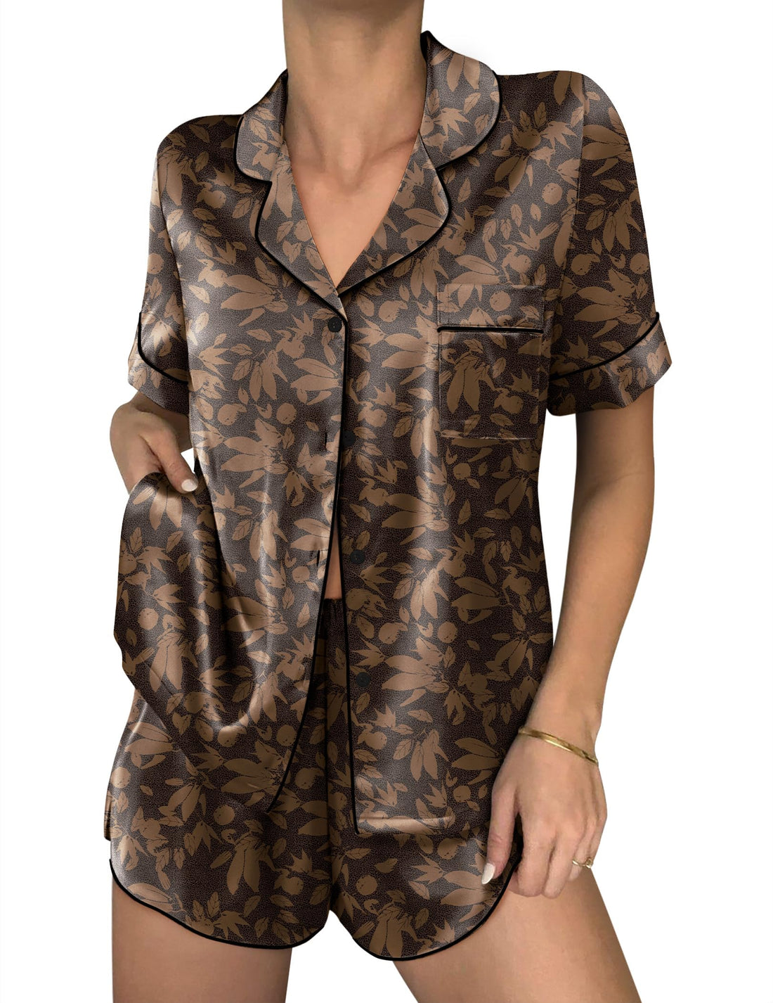 Ekouaer Women Satin Pajama Sets Cute Print Silk Pjs Shorts Sets S-4XL