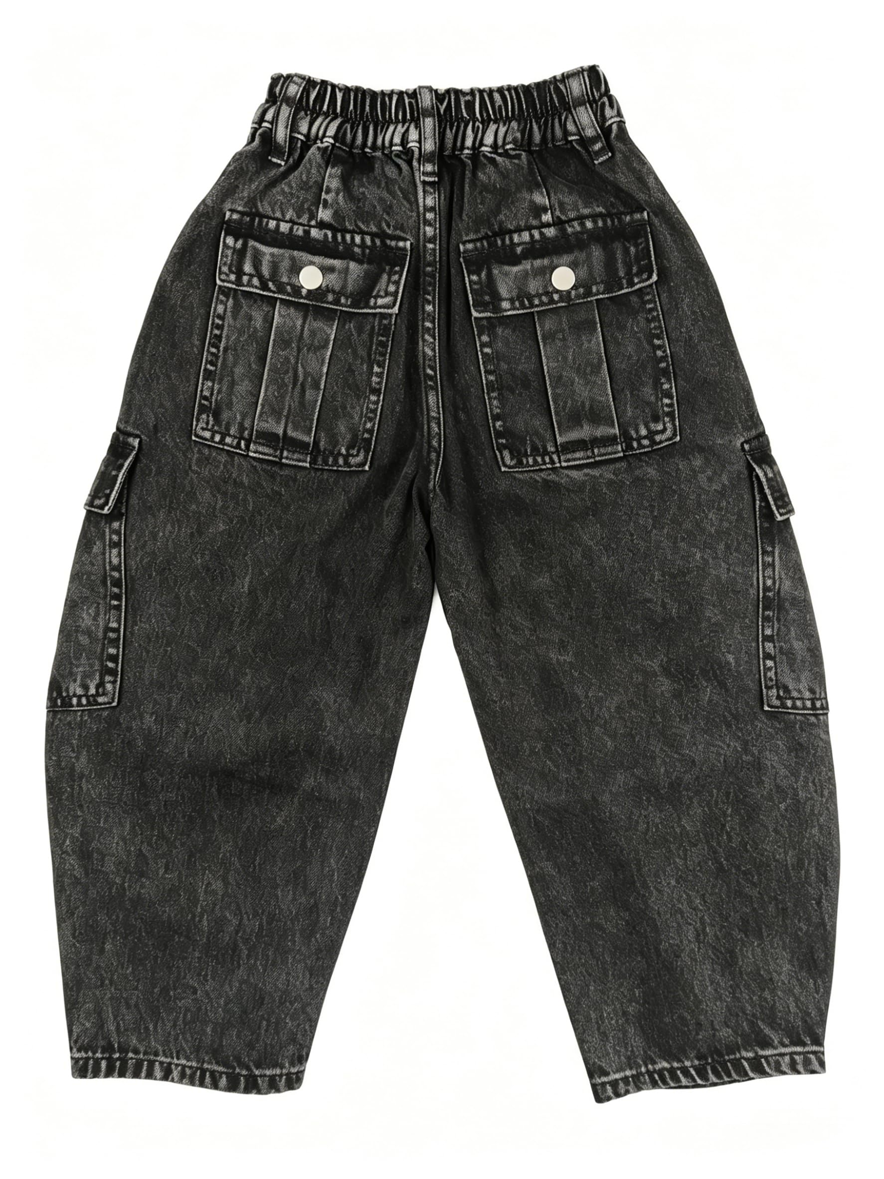 Baggy Jeans for Boys Cargo Jeans, Mid Rise Elastic Waist Multi-Pockets Denim Pants School Streetwear Size 8-12