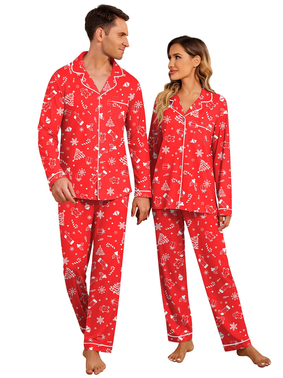 Ekouaer Christmas Family Matching Pajamas Long Sleeve Button Down Pj Set