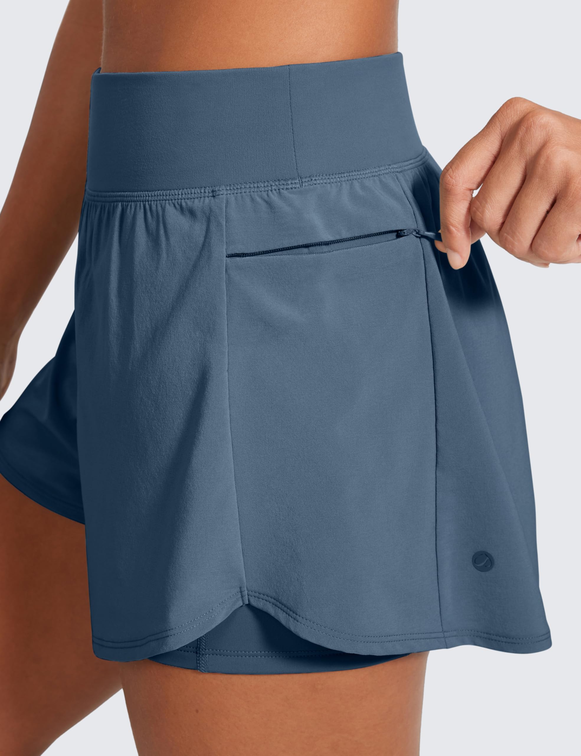 CRZ YOGA 2 in 1 Double Layer Running Shorts 3" | High Waisted, Quick Dry, Lightweight, Zip Pockets, for Women