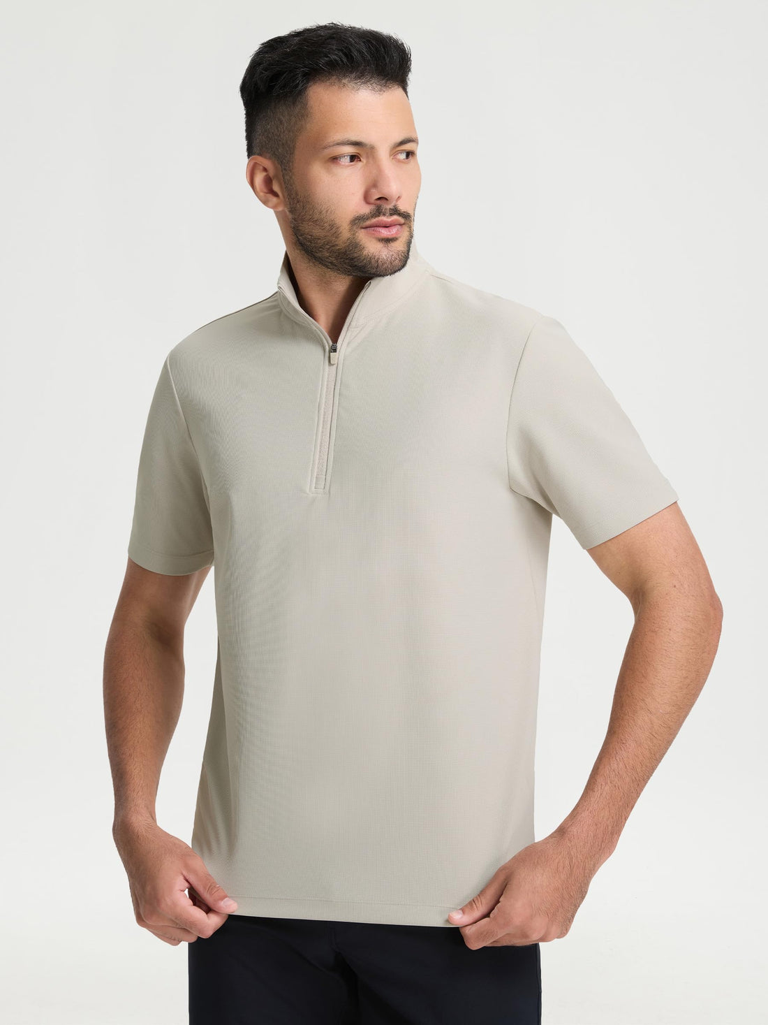 M MAELREG Golf Shirt for Men Zipper Waffle Texture Moisture Wicking Dry Fit Collared Lightweight Mens Polo Shirt Short Sleeve
