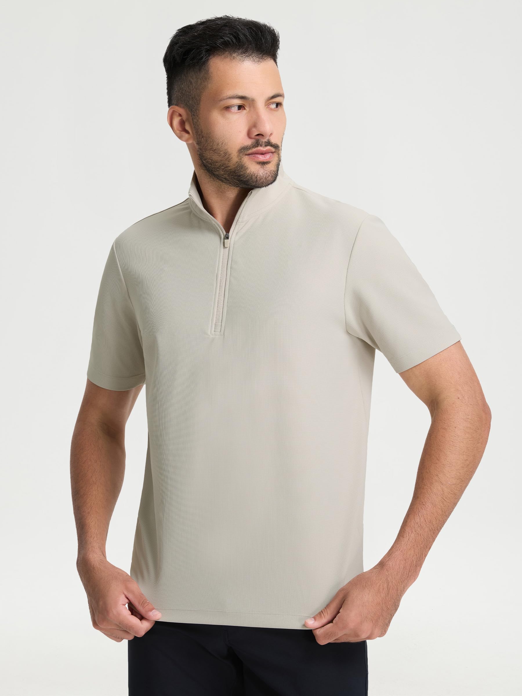 M MAELREG Golf Shirt for Men Zipper Waffle Texture Moisture Wicking Dry Fit Collared Lightweight Mens Polo Shirt Short Sleeve
