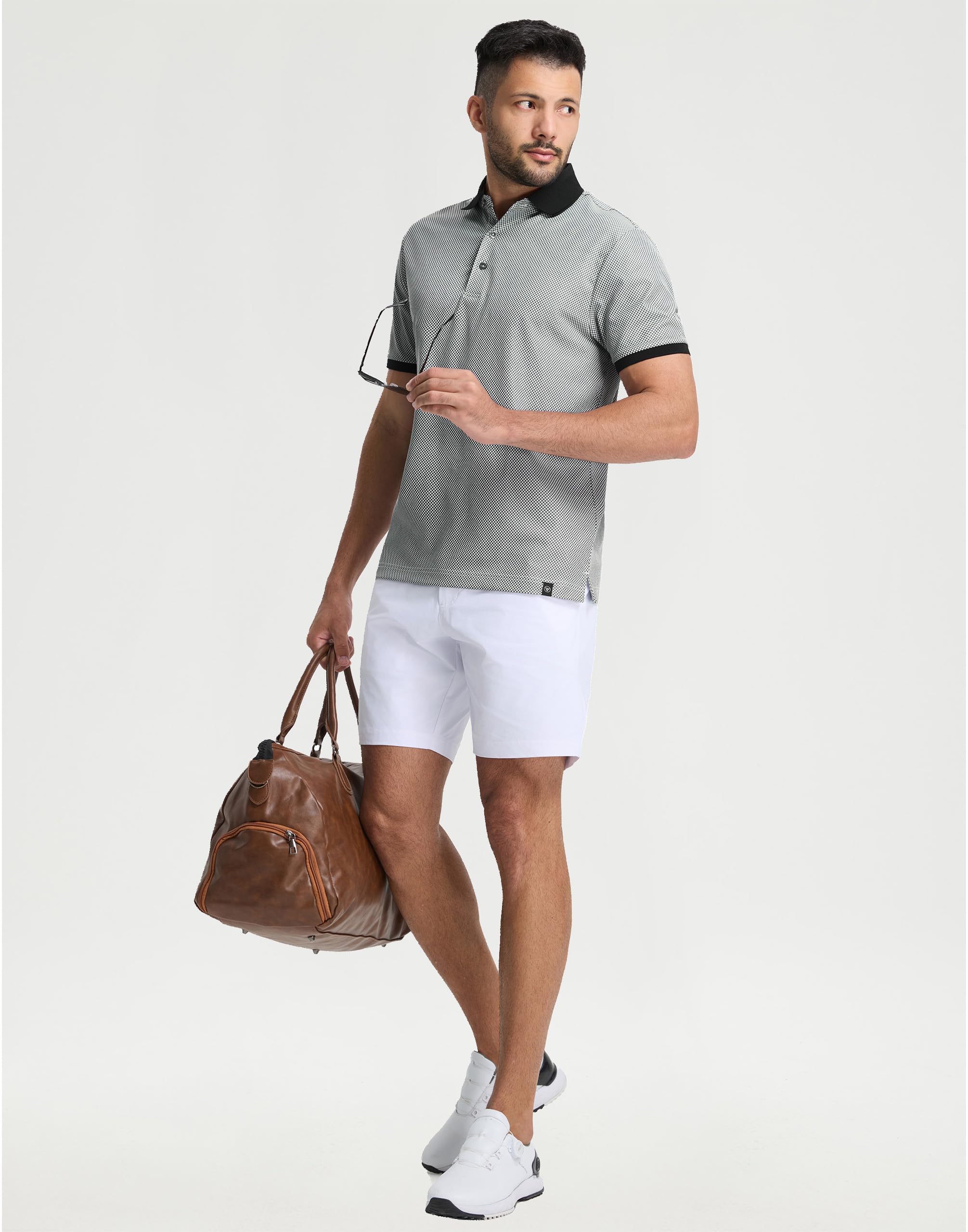 M MAELREG Mens Golf Polo Shirts Jacquard Ribbed Collar Performance Moisture Wicking Dry Fit Short Sleeve Golf Shirts for Men