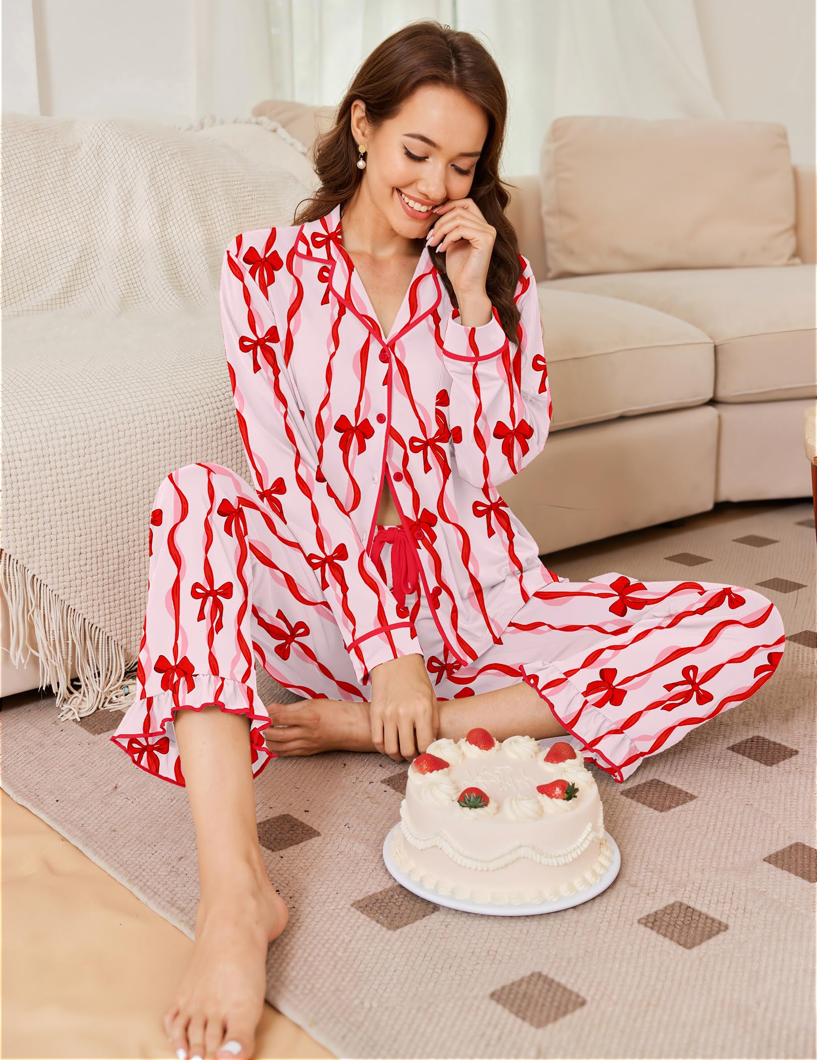 Ekouaer Womens Pajama Sets Long Sleeve Sleepwear Button Down Pjs Loungewear
