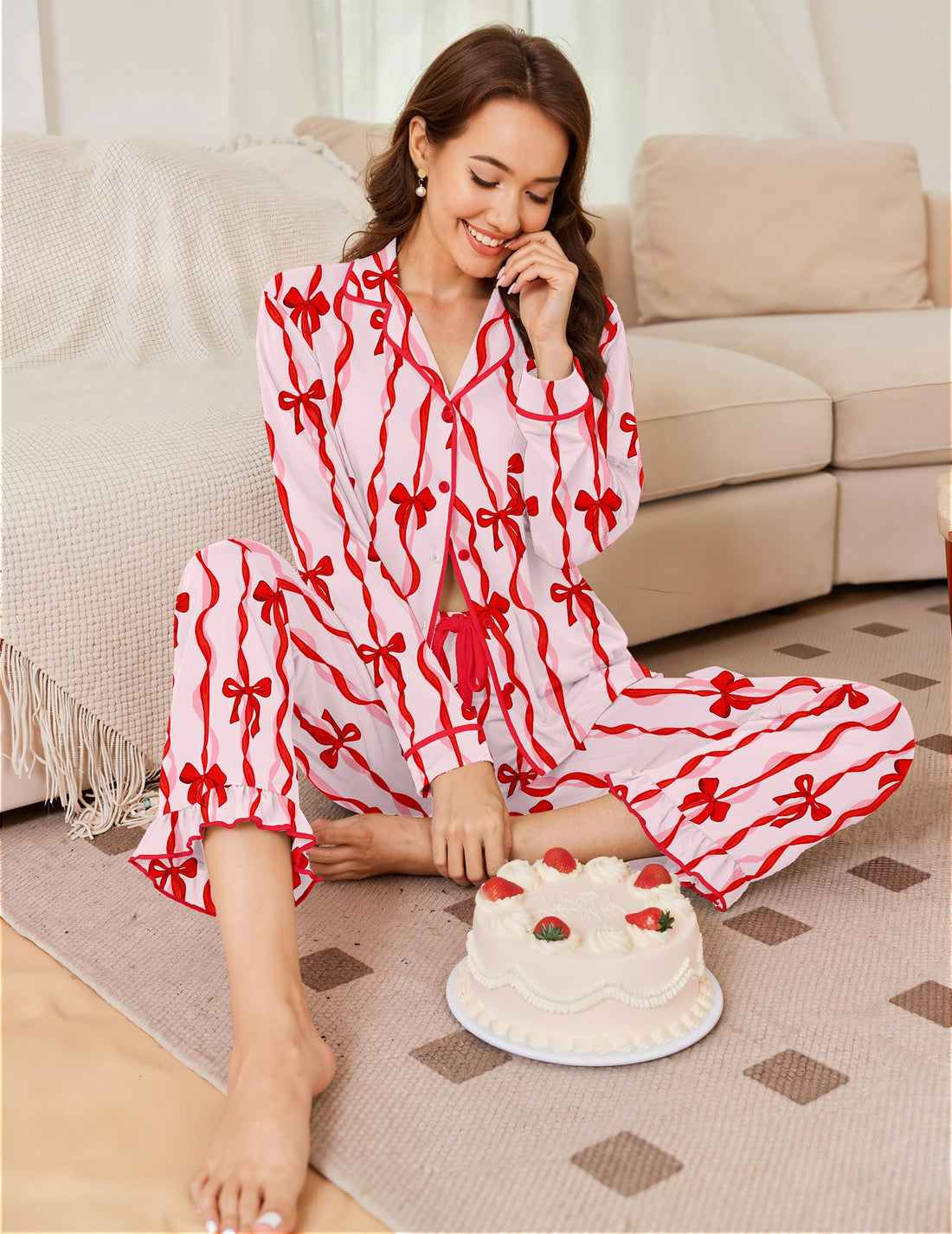Ekouaer Womens Pajama Sets Long Sleeve Sleepwear Button Down Pjs Loungewear