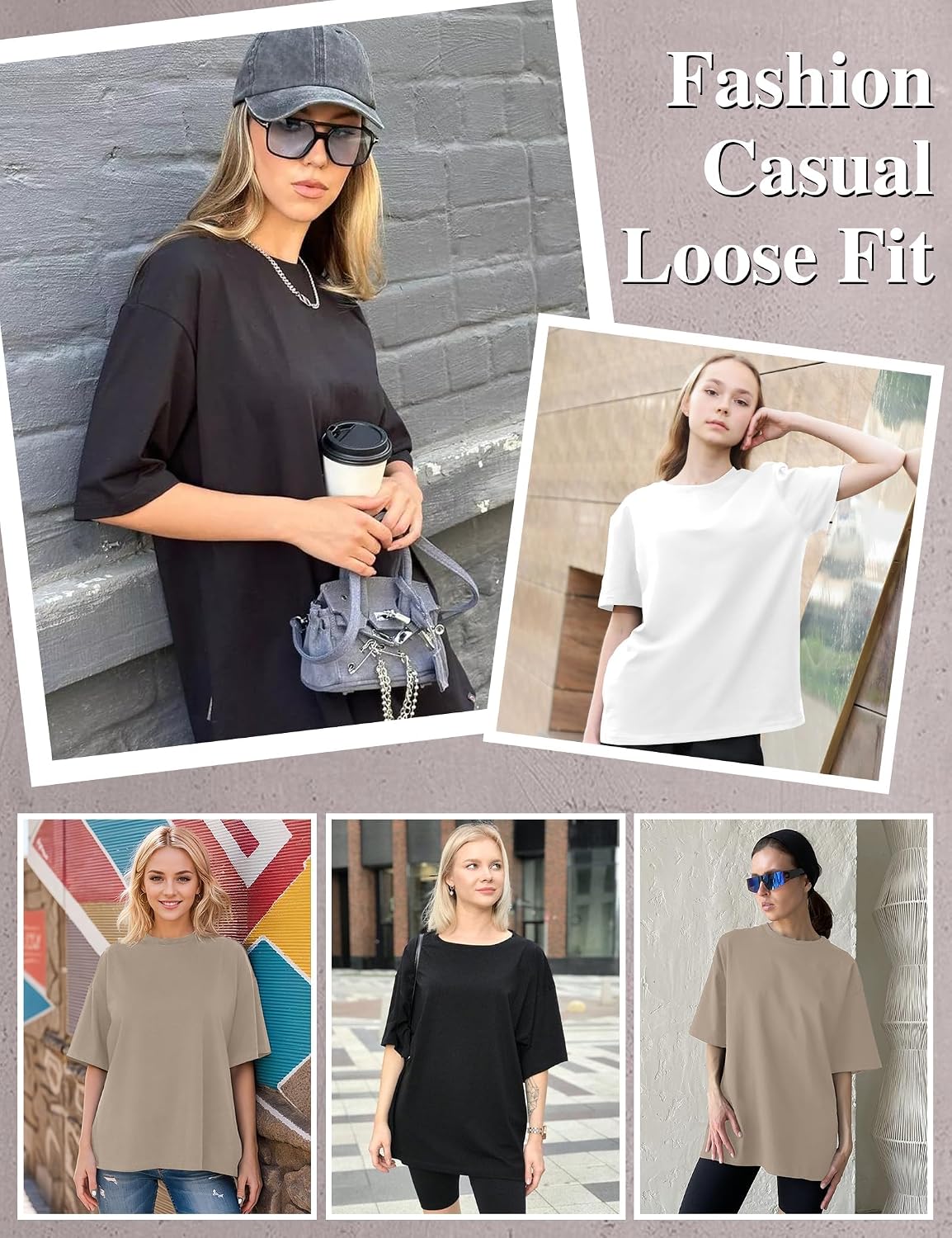 HOPLYNN 3 Pack Oversized Tshirts for Women, Summer Baggy Loose Fit Tops Crew Neck Workout Tees Plus Size T Shirts