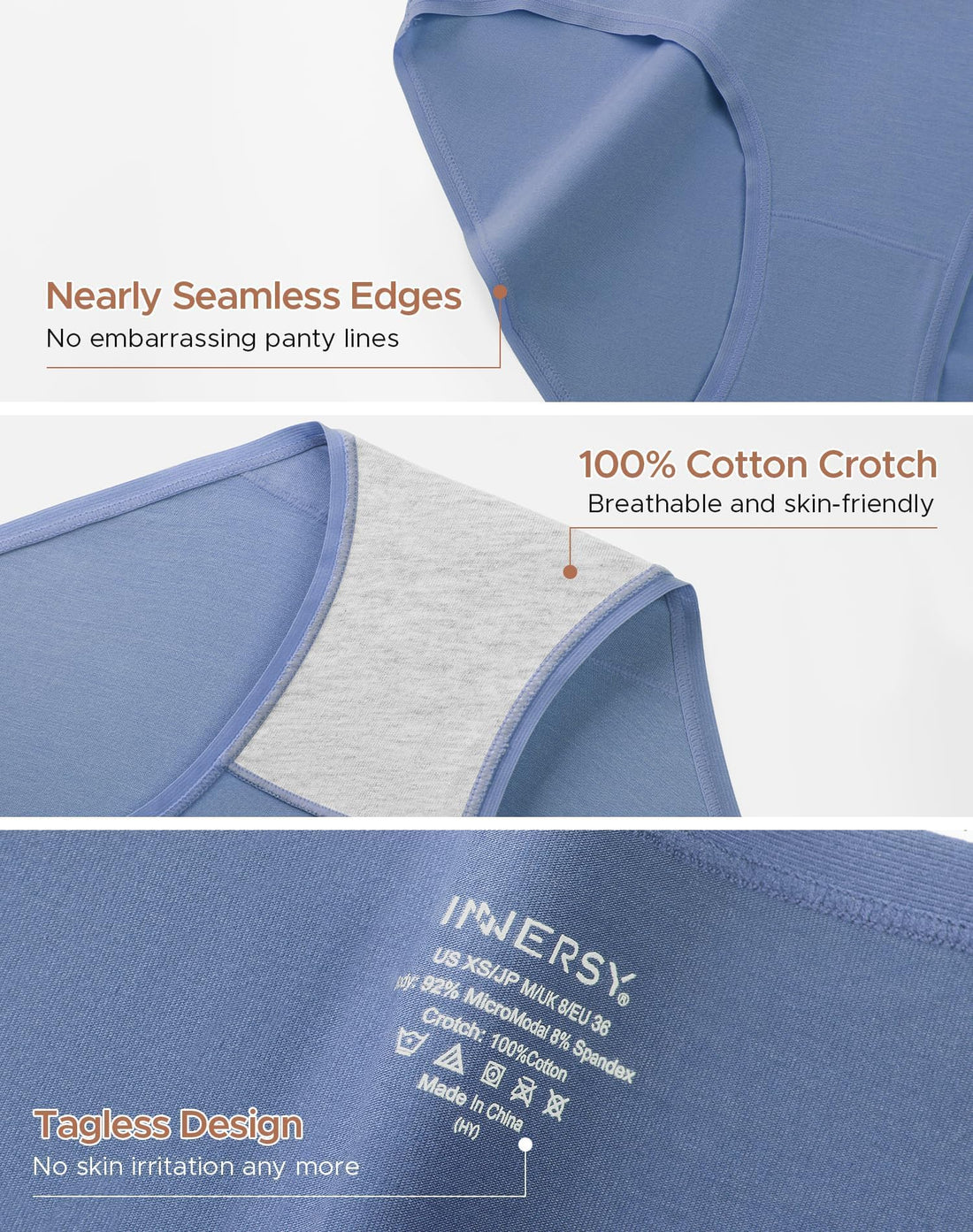 INNERSY Women's No Show Modal Underwear Quick Dry Panties 5-Pack