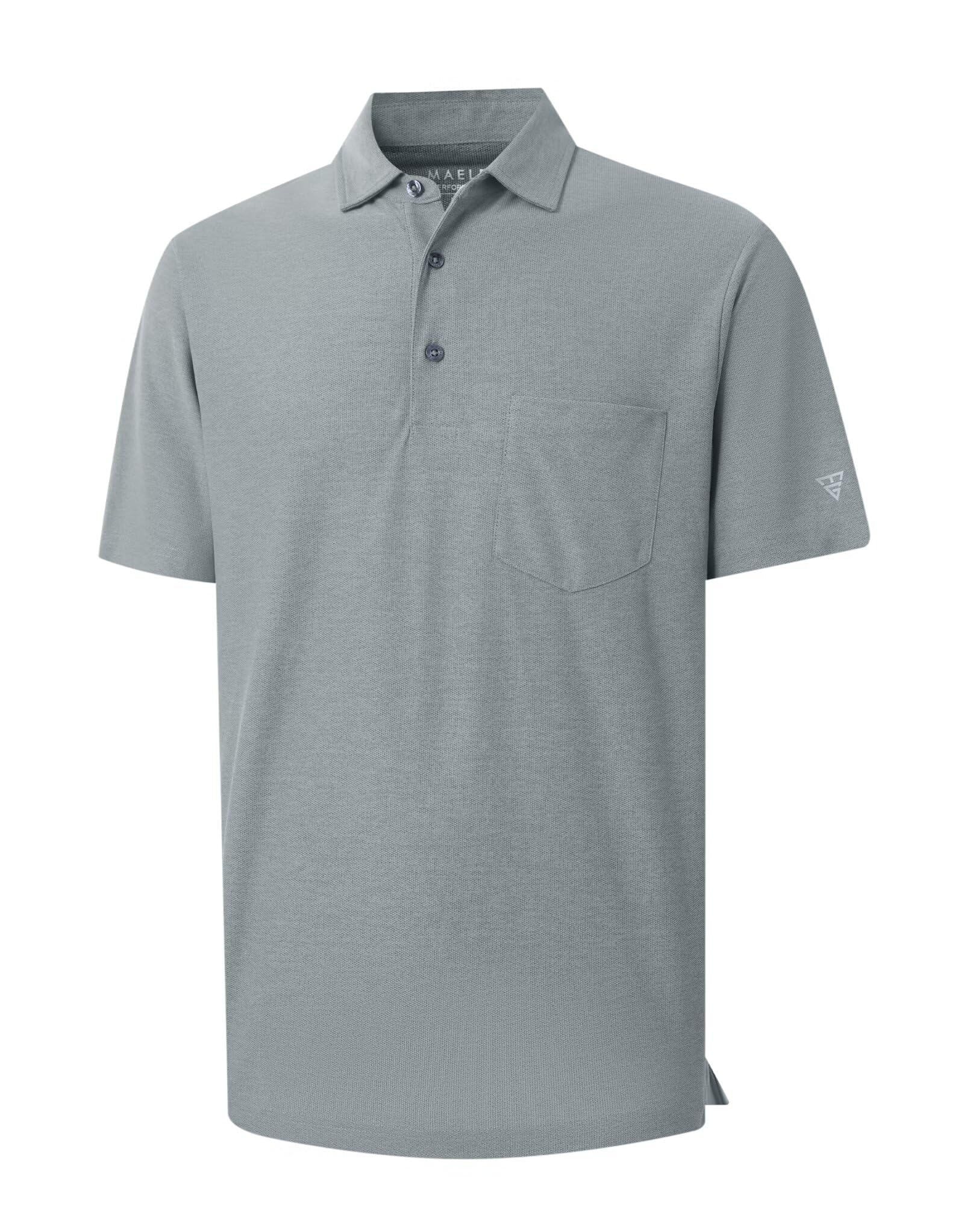 M MAELREG Golf Shirts for Men Heather Pocket Lightweight Moisture Wicking Cllared Stretch Mens Polo Shirts Short Sleeve