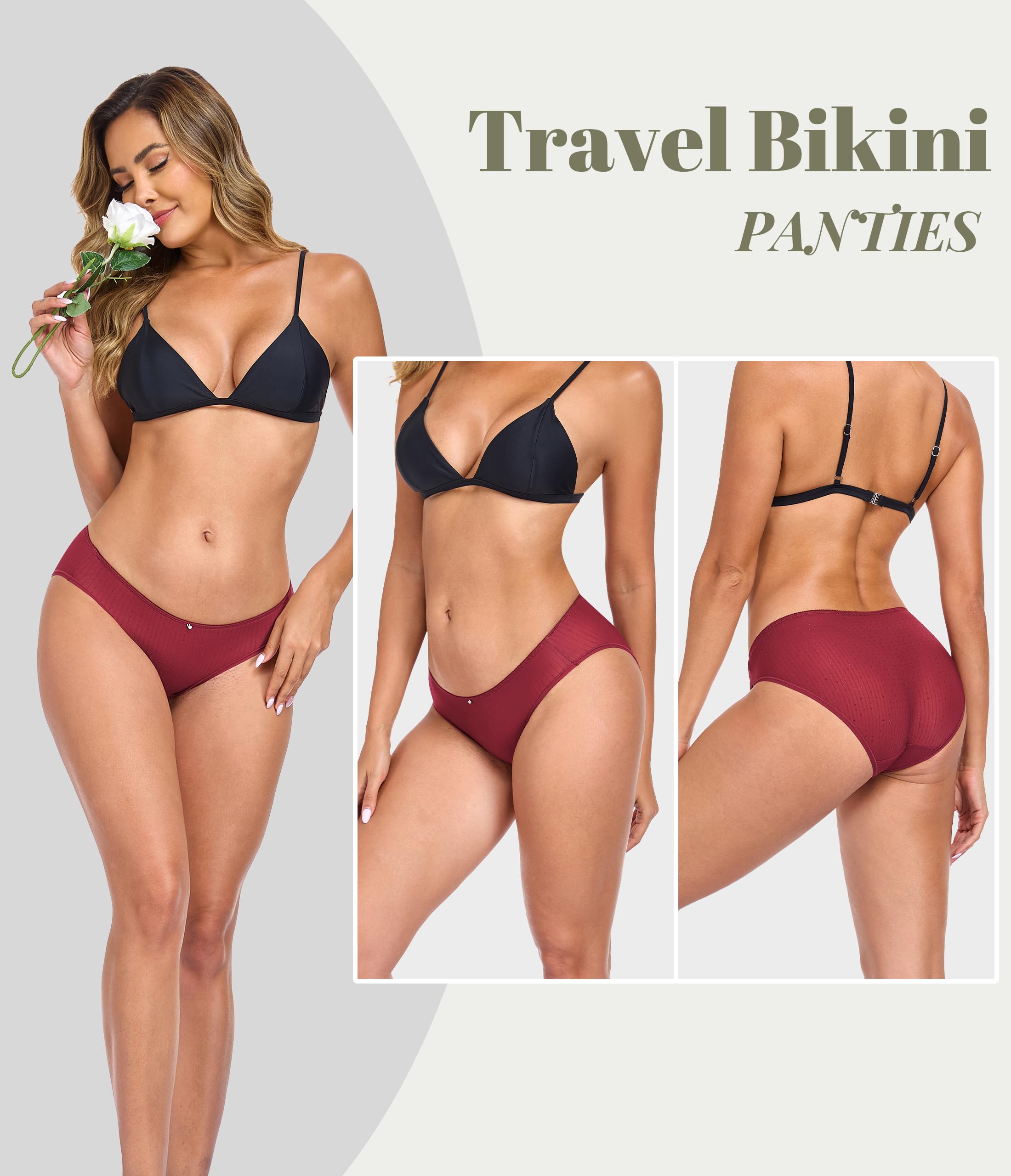 ANLIQI Womens Bikini Underwear Quick Dry Travel Panties Packs Ployamide Hipster Low Rise Soft Fast Wash Comfy Lady Undies