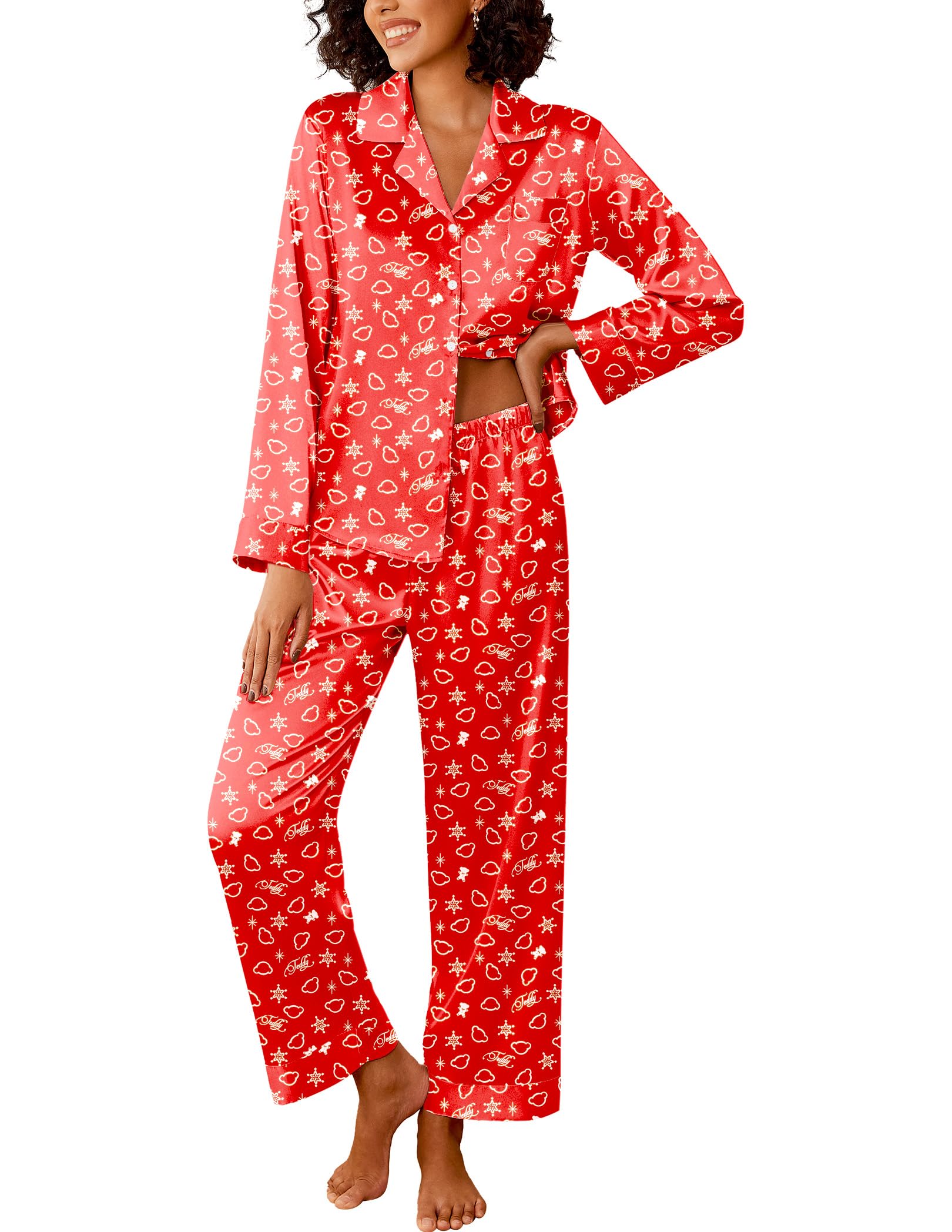 Ekouaer Womens Silk Satin Pajama Sets 2 Piece Pjs Set Stripe Sleepwear