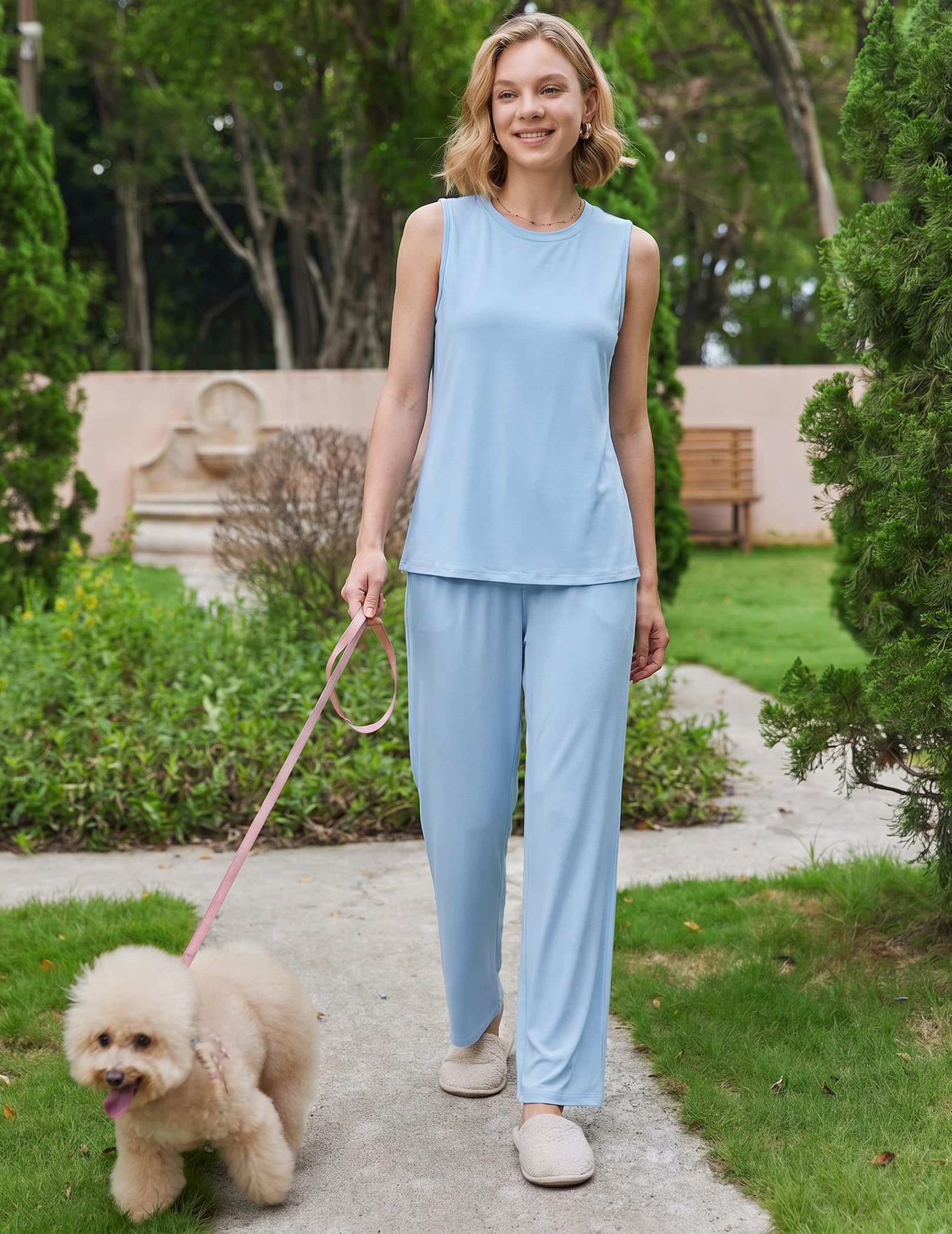 Ekouaer Pajamas for Women Set Sleeveless Lounge Set Tank Top Long Pants Pjs