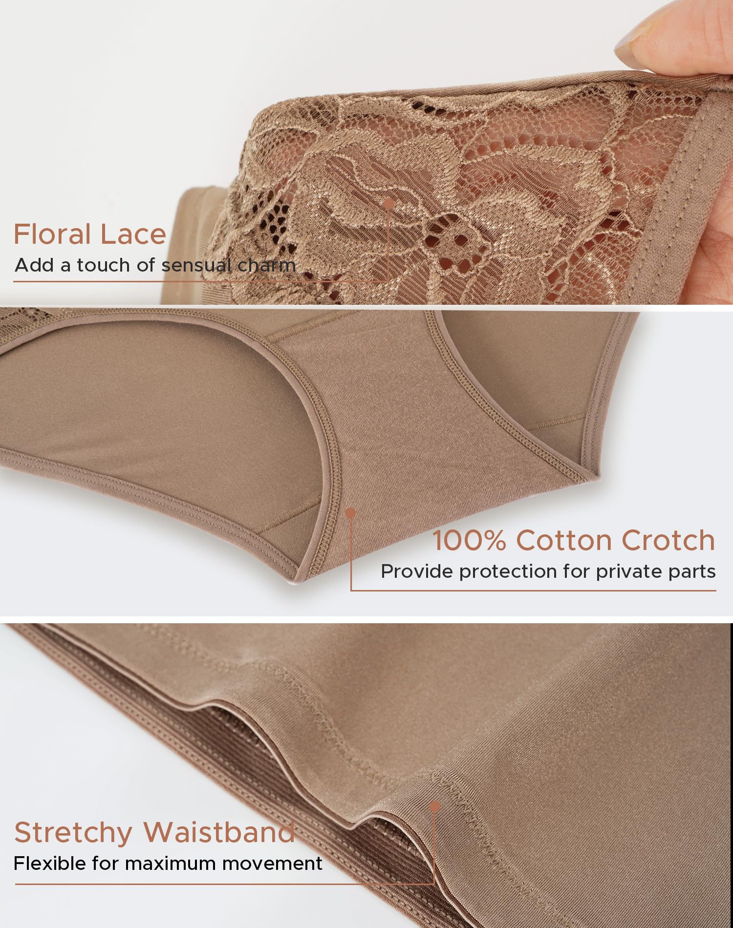 INNERSY Women's Lace Underwear Full Coverage Briefs 4 Pack | High Waisted Panties, Lightweight Stretch Nylon Blend, Quick-dry, Silky-Smooth, Breathable, Soft Cotton Crotch