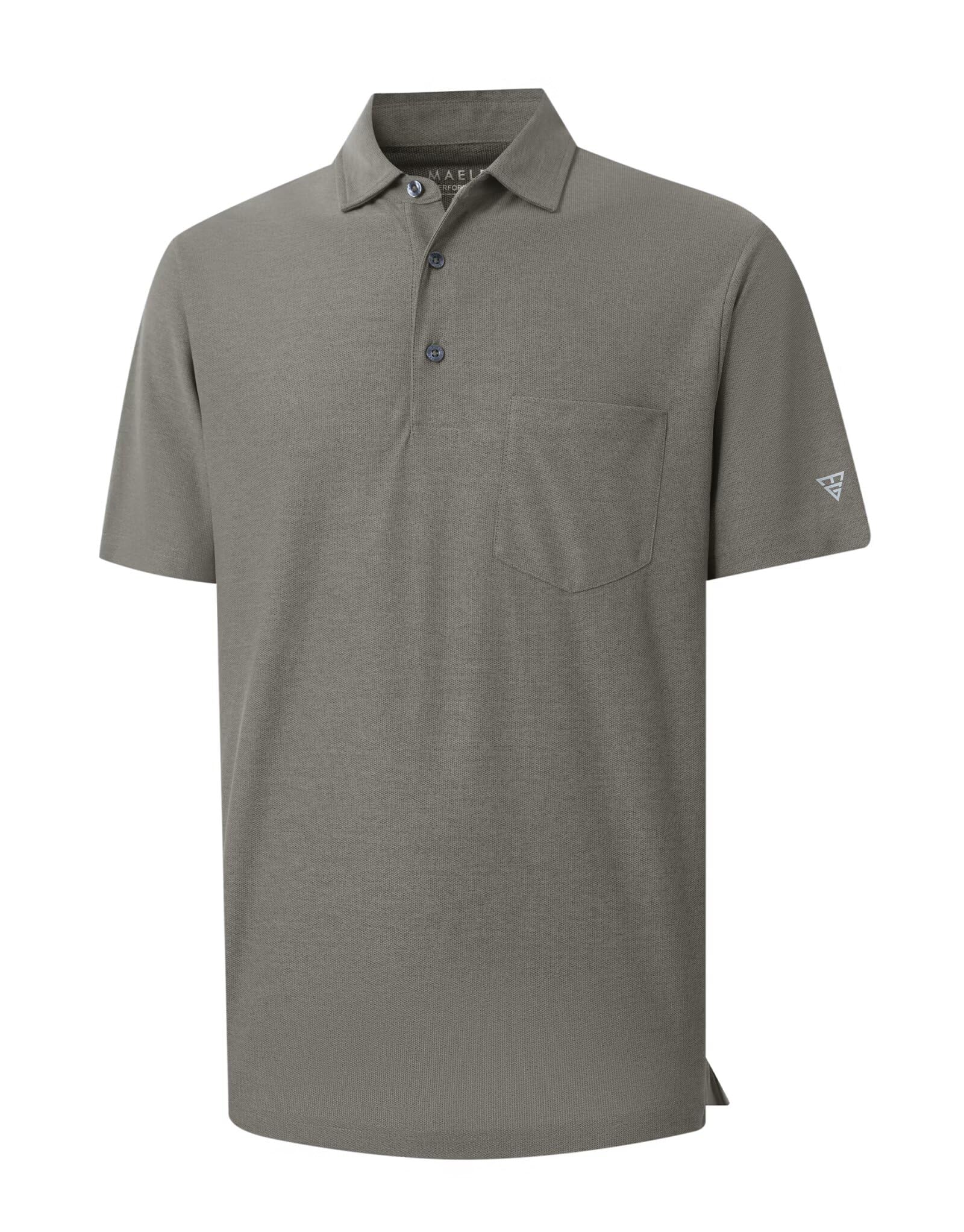 M MAELREG Golf Shirts for Men Heather Pocket Lightweight Moisture Wicking Cllared Stretch Mens Polo Shirts Short Sleeve