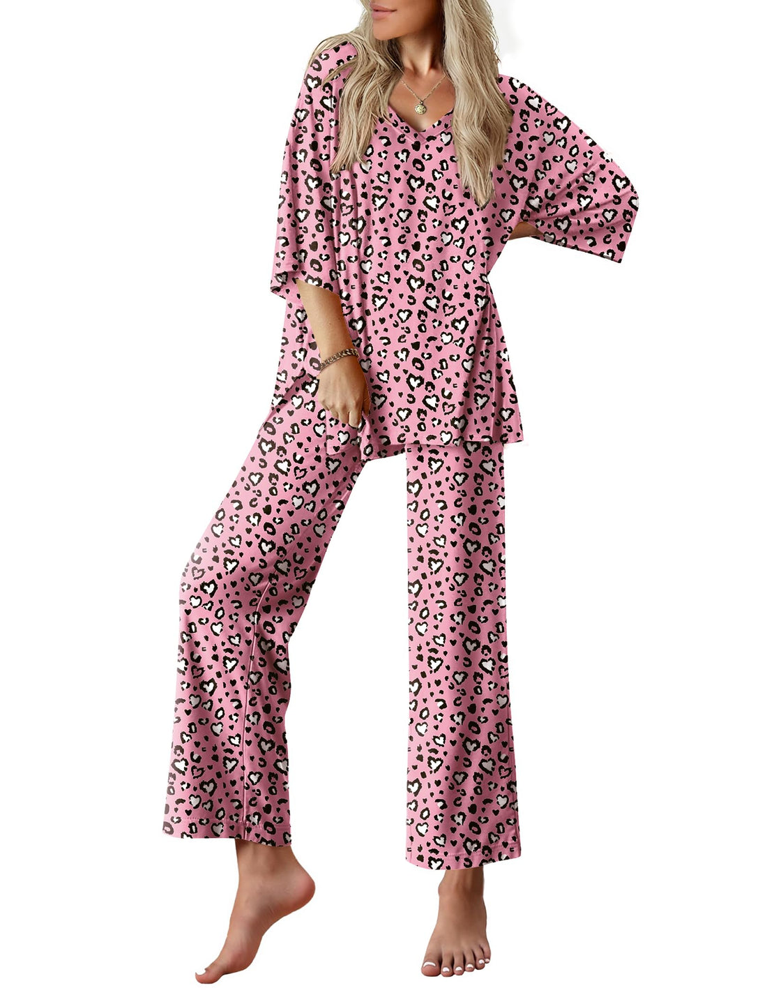 Ekouaer Lounge Sets for Women Short Sleeve Tops and Long Pants Pajamas Set