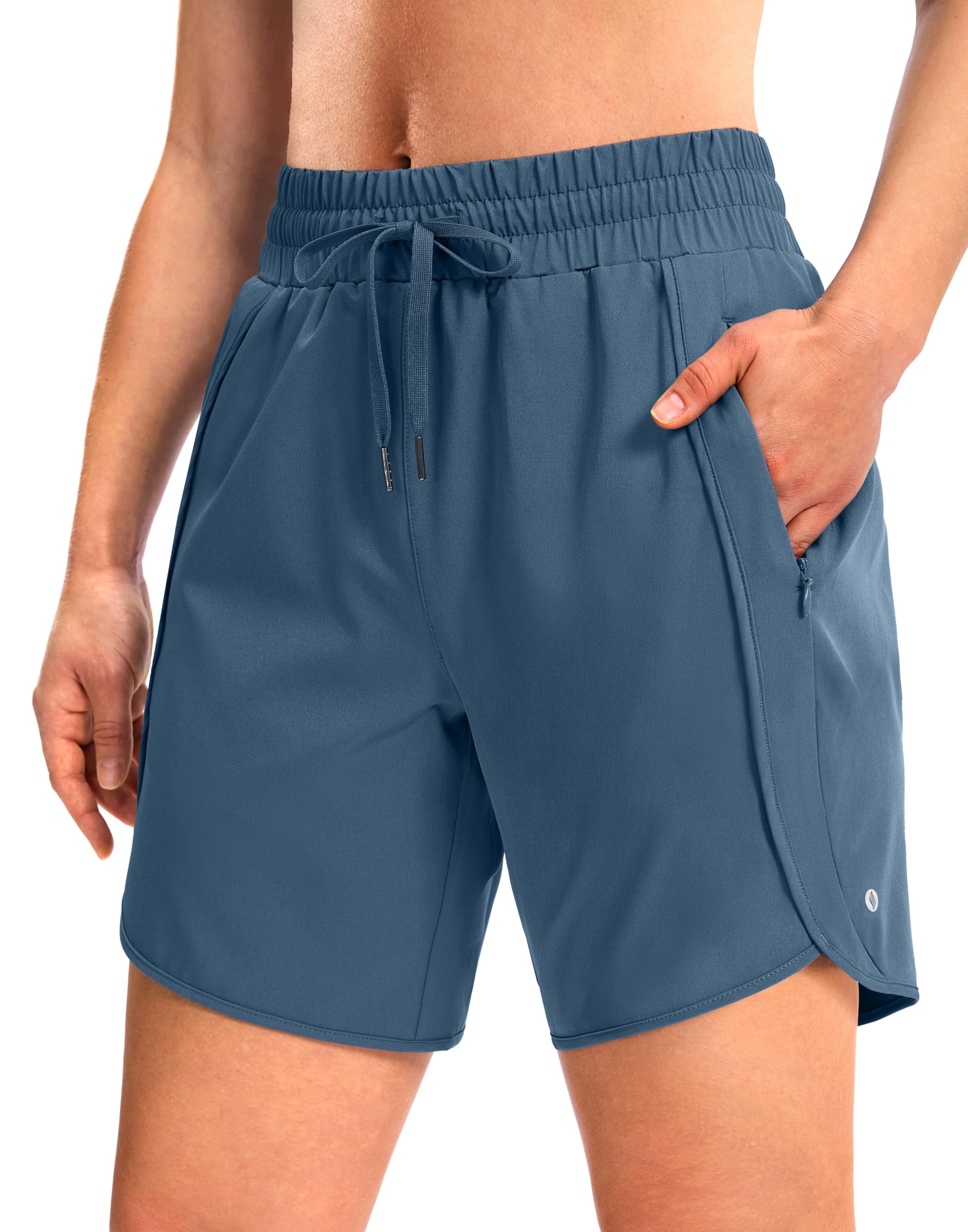 SANTINY Women's 3.5''/5''/7'' Athletic Gym Running Shorts Zipper Pockets | No Liner, High Waisted, Quick Dry, Lightweight, Workout, Shorts for Women