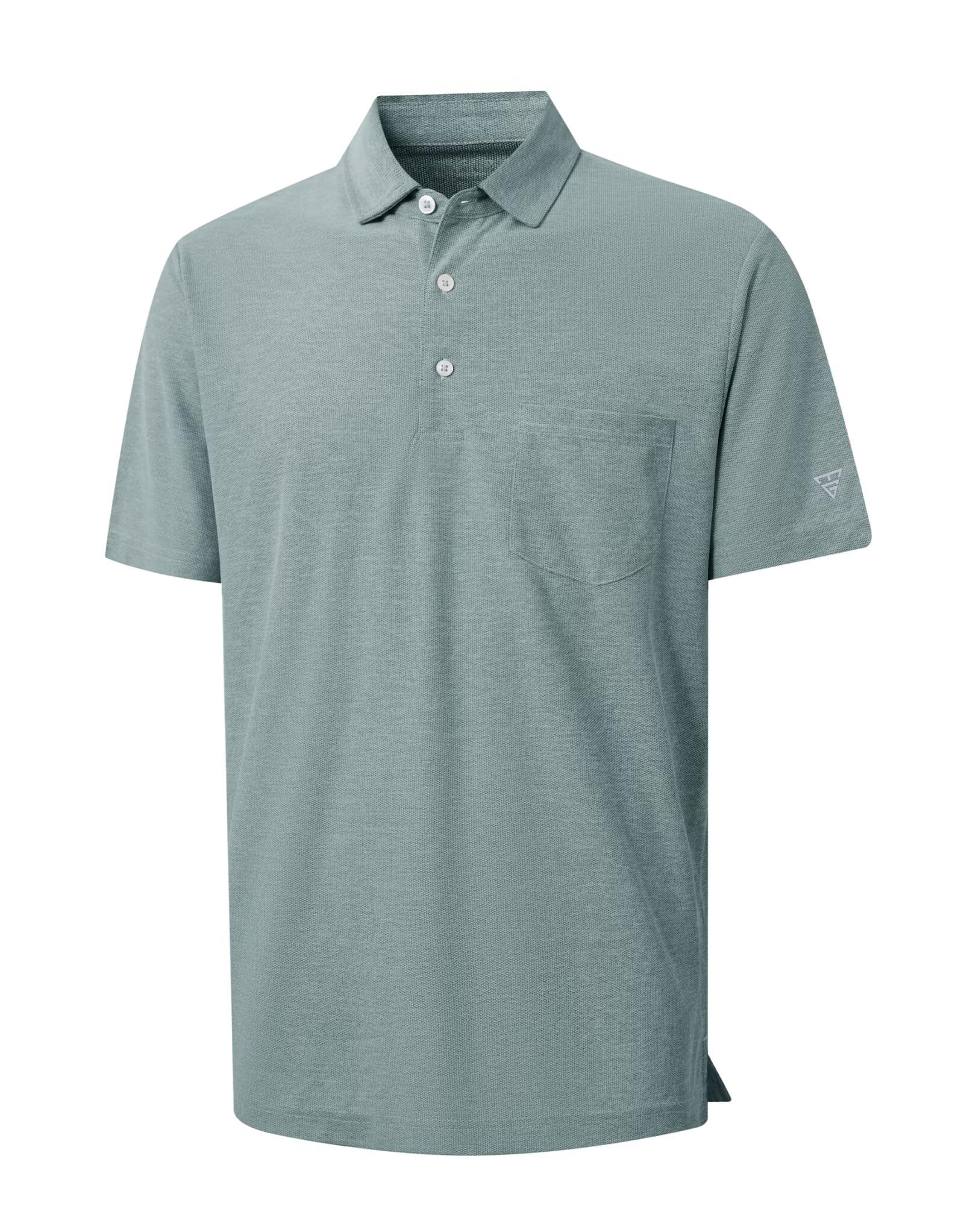 M MAELREG Golf Shirts for Men Heather Pocket Lightweight Moisture Wicking Cllared Stretch Mens Polo Shirts Short Sleeve