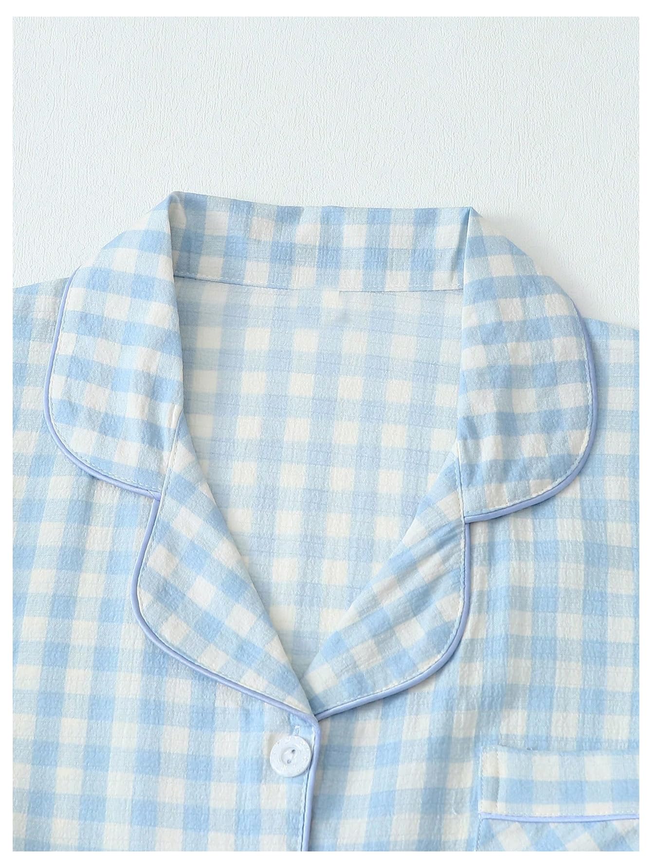 Verdusa Pajamas Sets 2 Piece Gingham Cute Button Down Shirts with Shorts