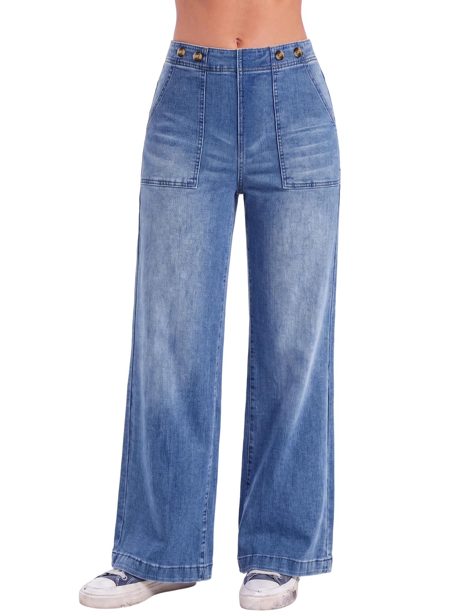 EMMIOL Women's 2026 Wide Leg Jeans Distress High Waist Stretchy Baggy Denim Pants Trousers Clothing
