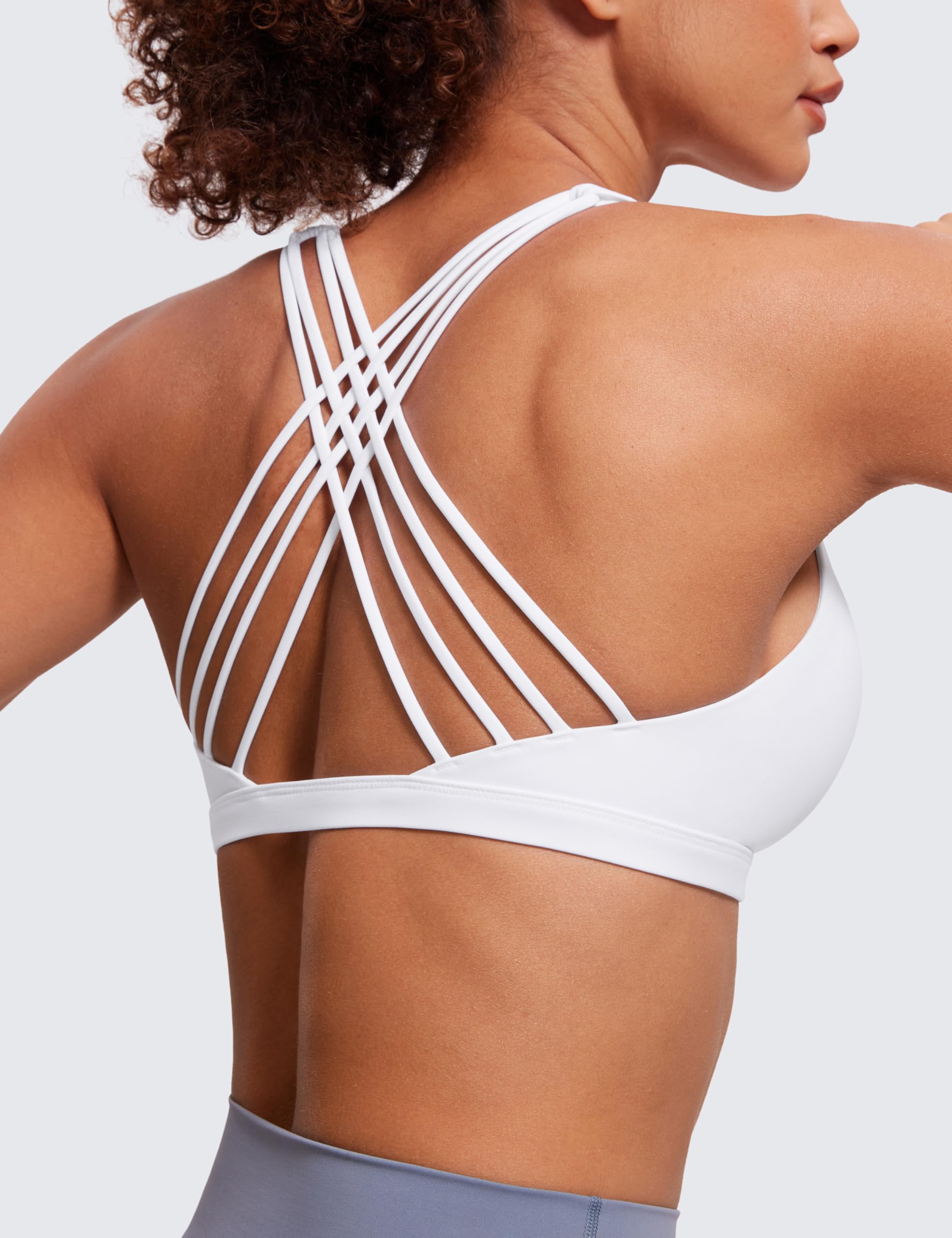 CRZ YOGA Naked Feeling Cross Back Sports Bras | Light Support, Removable Pads, Yoga, Sleek, Strappy, Scoop Neck, for Women