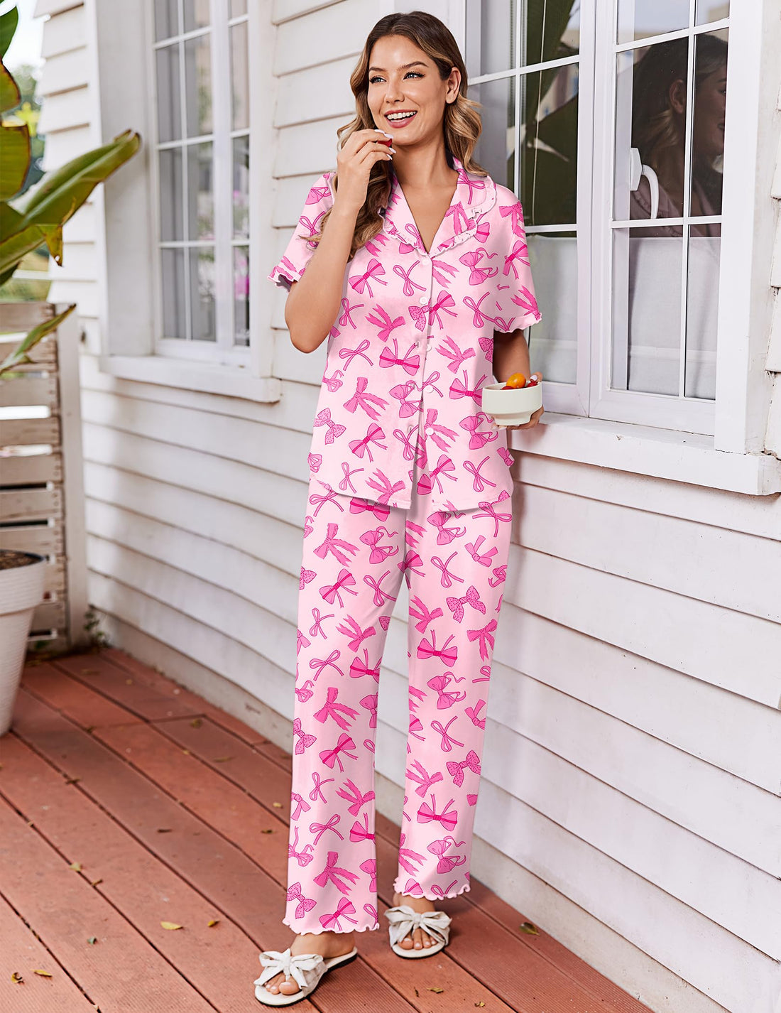 Ekouaer Womens Pajama Sets Short Sleeve Printed PJs Button Down Sleepwear