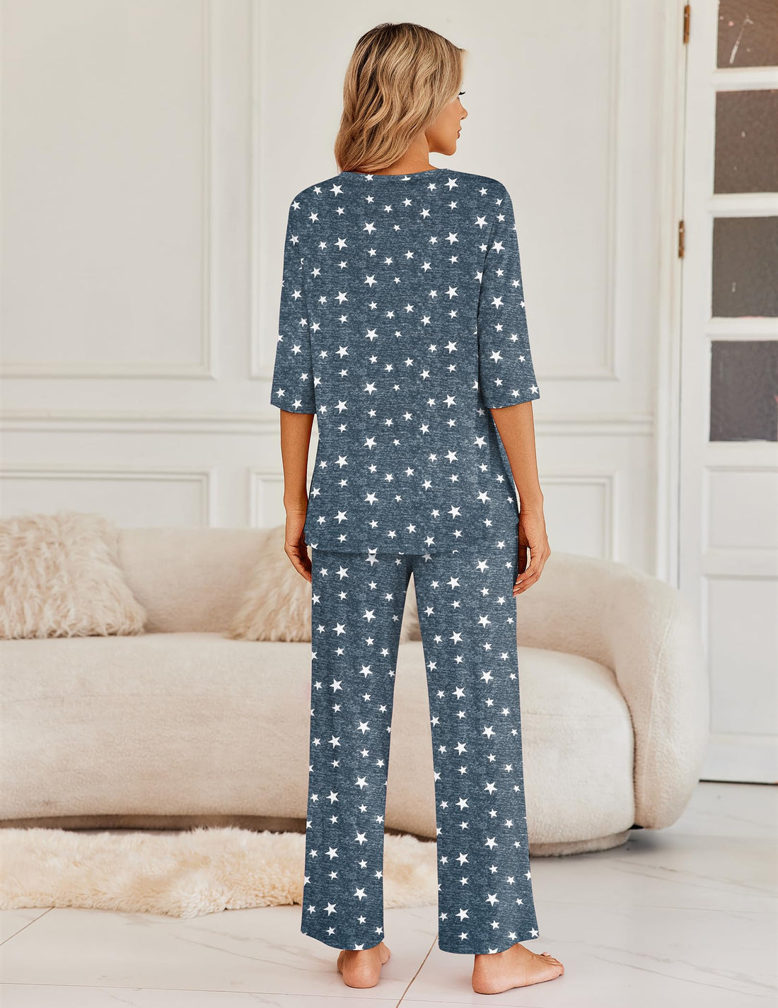 Ekouaer Womens Pajamas Set 2 Piece 3/4 Sleeve Tops Long Pants Pj Set