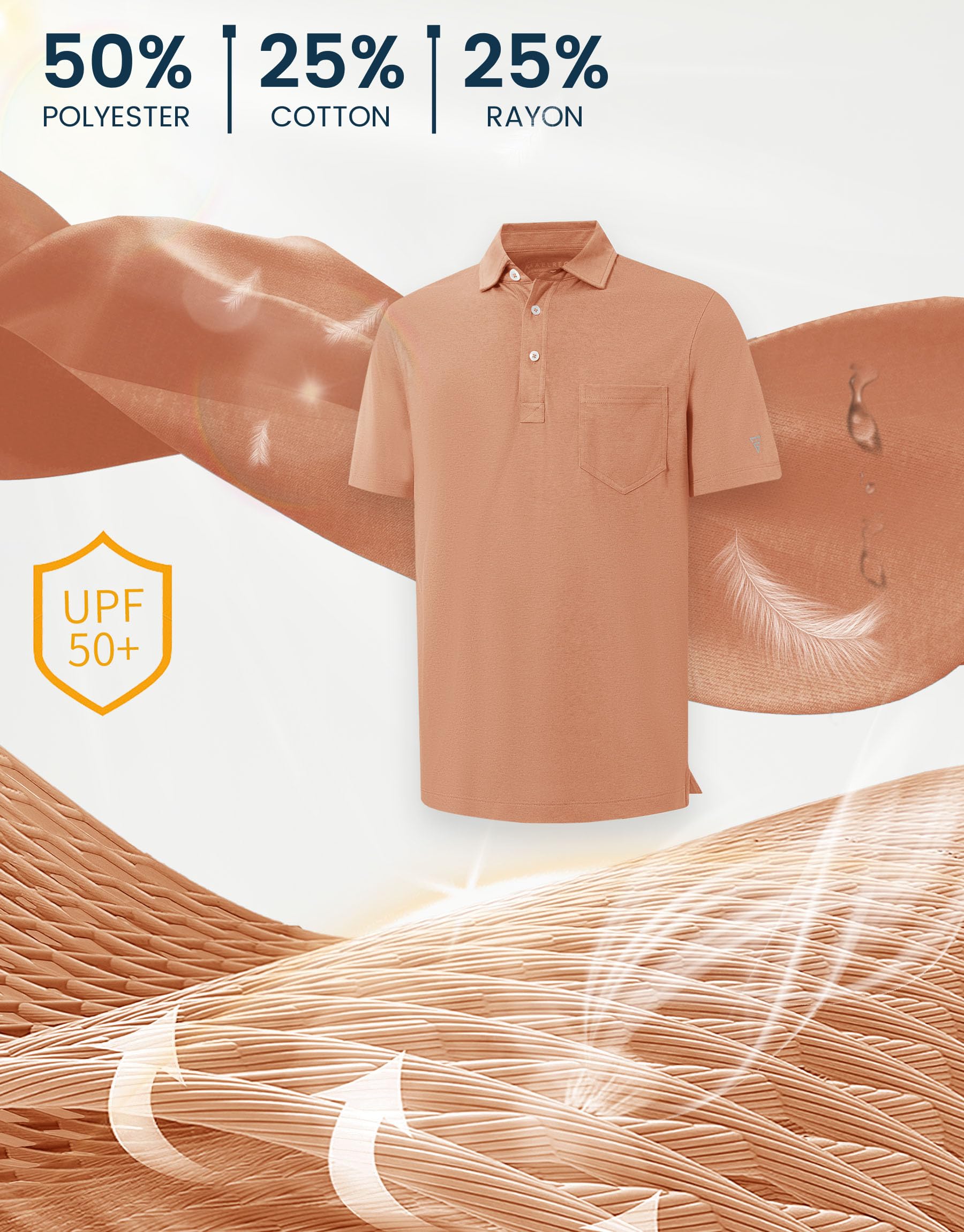 M MAELREG Mens Golf Shirts Short Sleeve Lightweight Soft Cotton Blend with Pocket Summer Casual Daily Wear