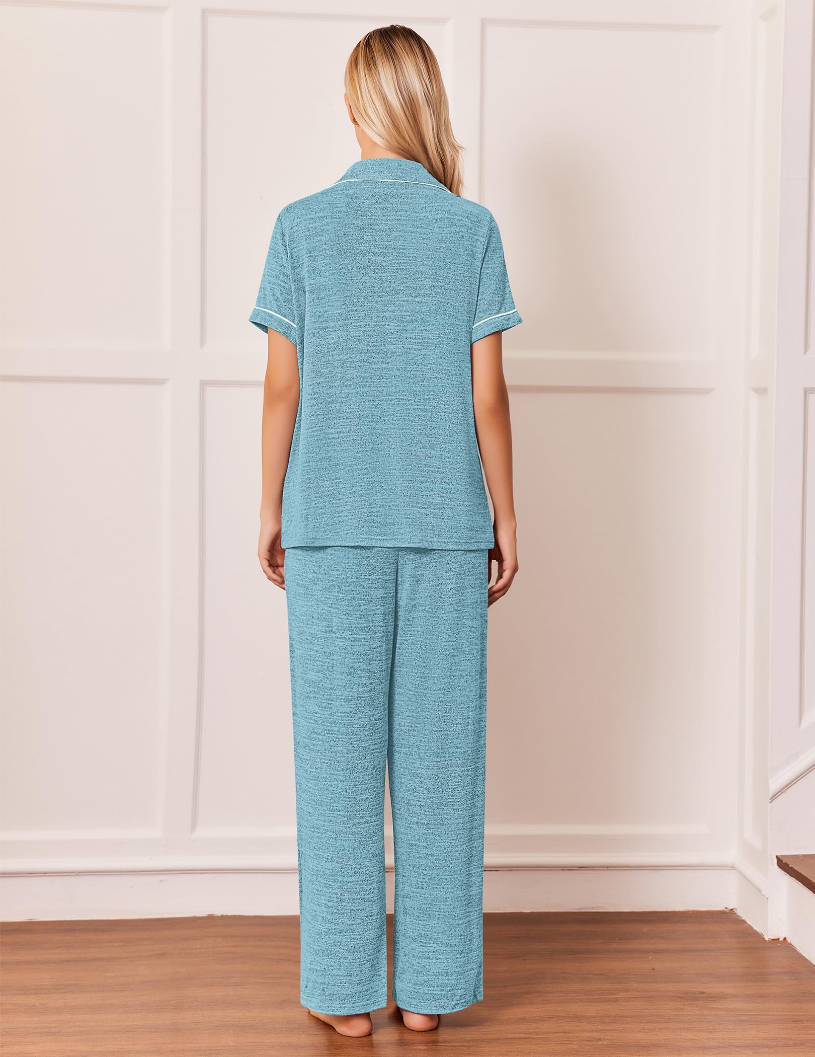 Ekouaer Pajamas for Women Set Short Sleeve Long Pants 2 Piece Lounge Set
