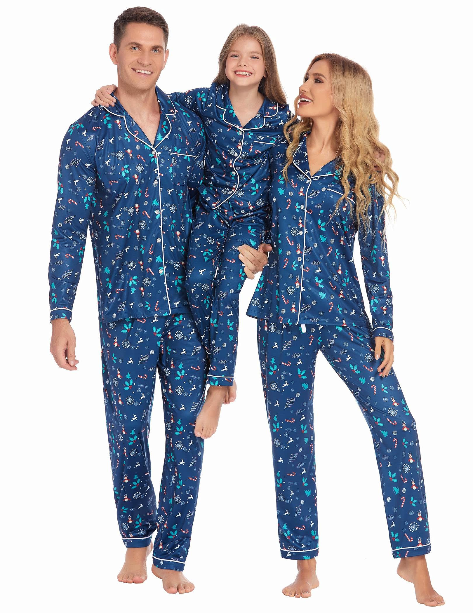 Ekouaer Christmas Family Matching Pajamas Long Sleeve Button Down Pj Set