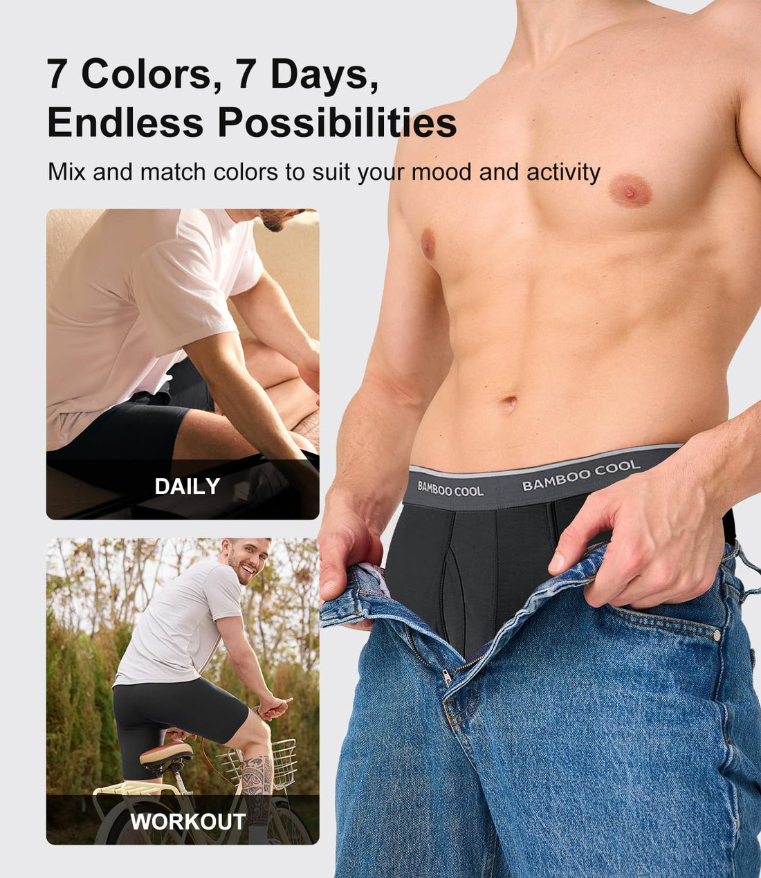 BAMBOO COOL Men's Underwear Boxer Briefs Soft Breathable Underwear (4 or 7 Pack)