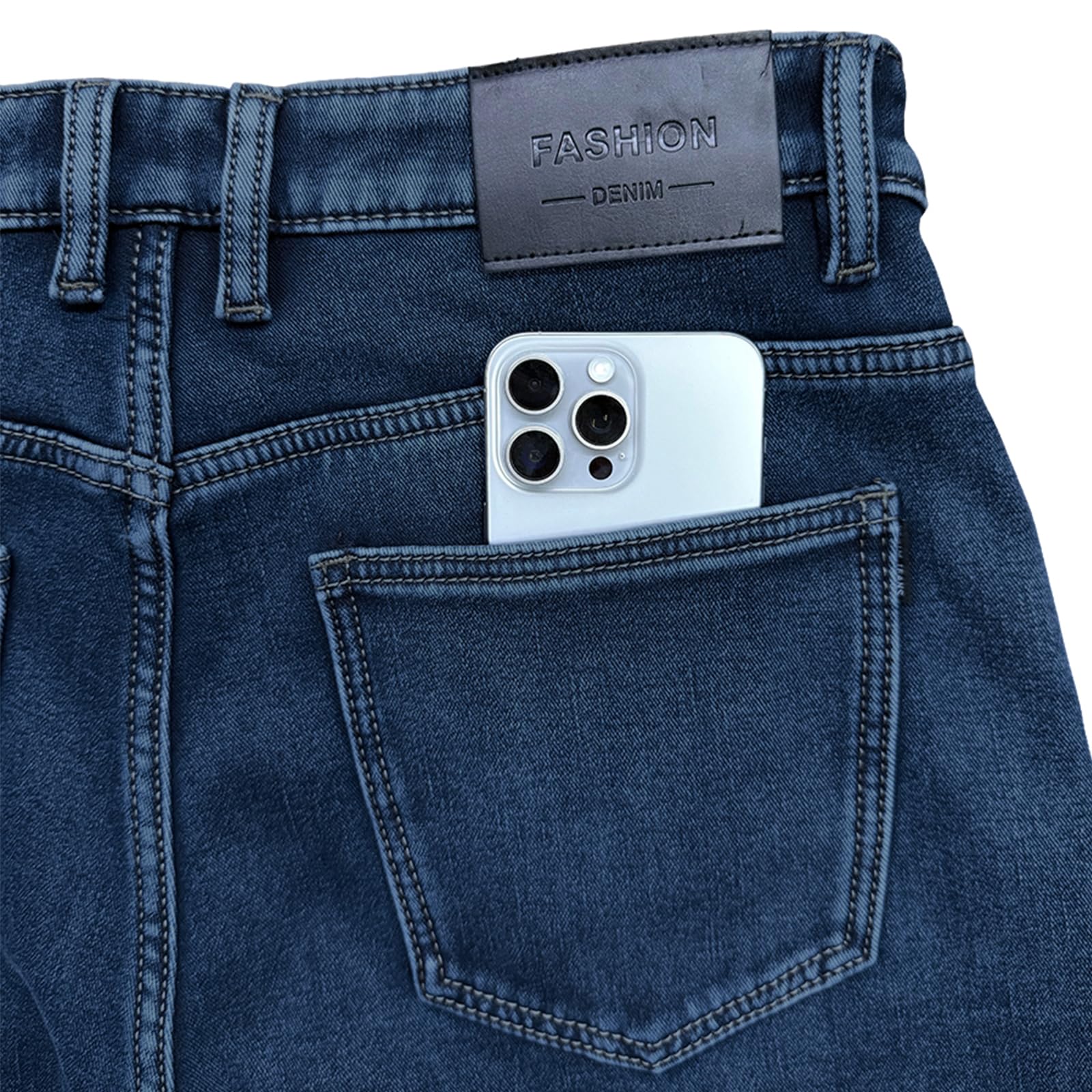 Fleece Lined Jeans Men Winter Stretch Denim Warm Pants Loose Casual Jeans