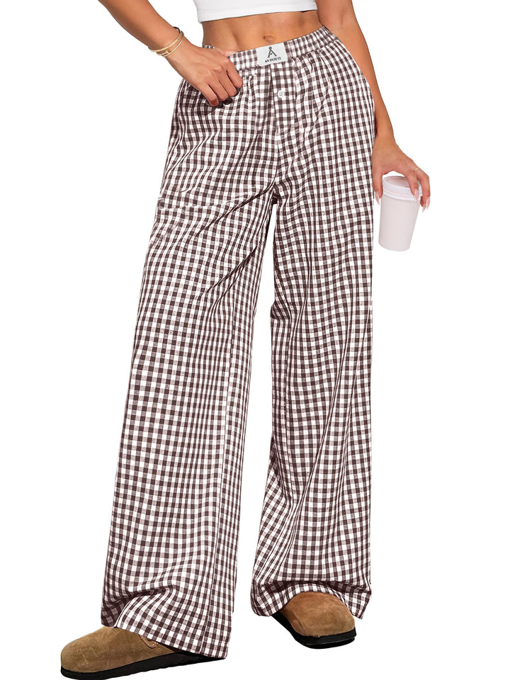 ANRABESS Womens Gingham Striped Boxer Pants