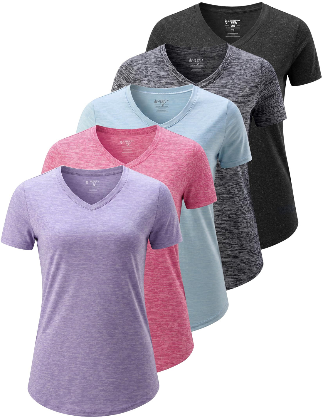 Liberty Imports 5 Pack Women's Dry Fit Workout Tops, Athletic Short Sleeve T Shirts for Yoga Gym (Available in Plus Sizes)