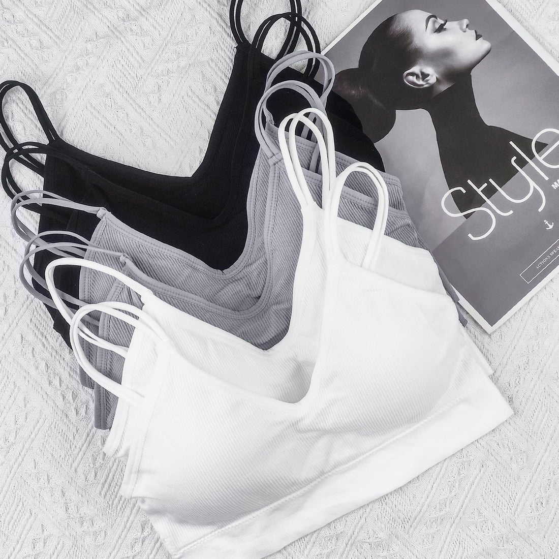 BQTQ 6 Pcs V Neck Bralettes for Women Padded Bralette with Straps Seamless Bra