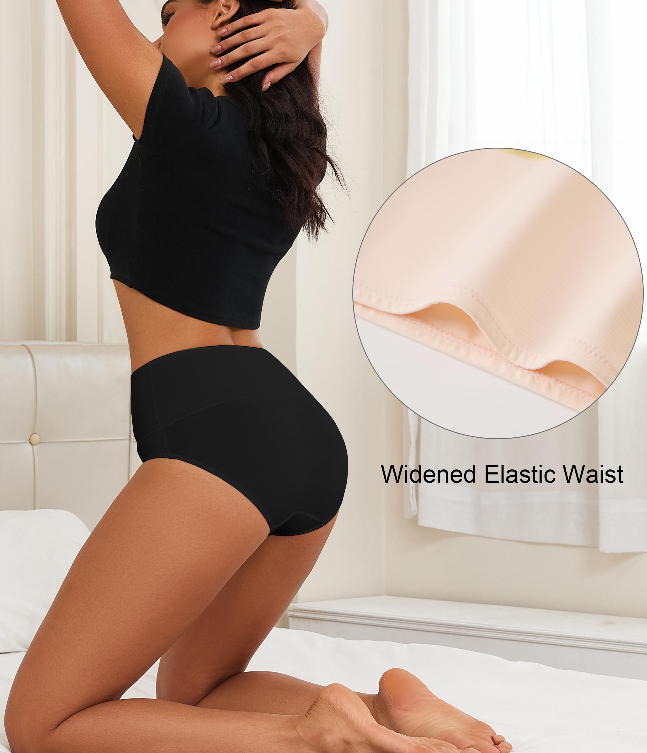 ANLIQI Women's Modal Underwear High Waisted Full Coverage Briefs Soft Stretch Breathable Ladies Hipster Panties Multipack