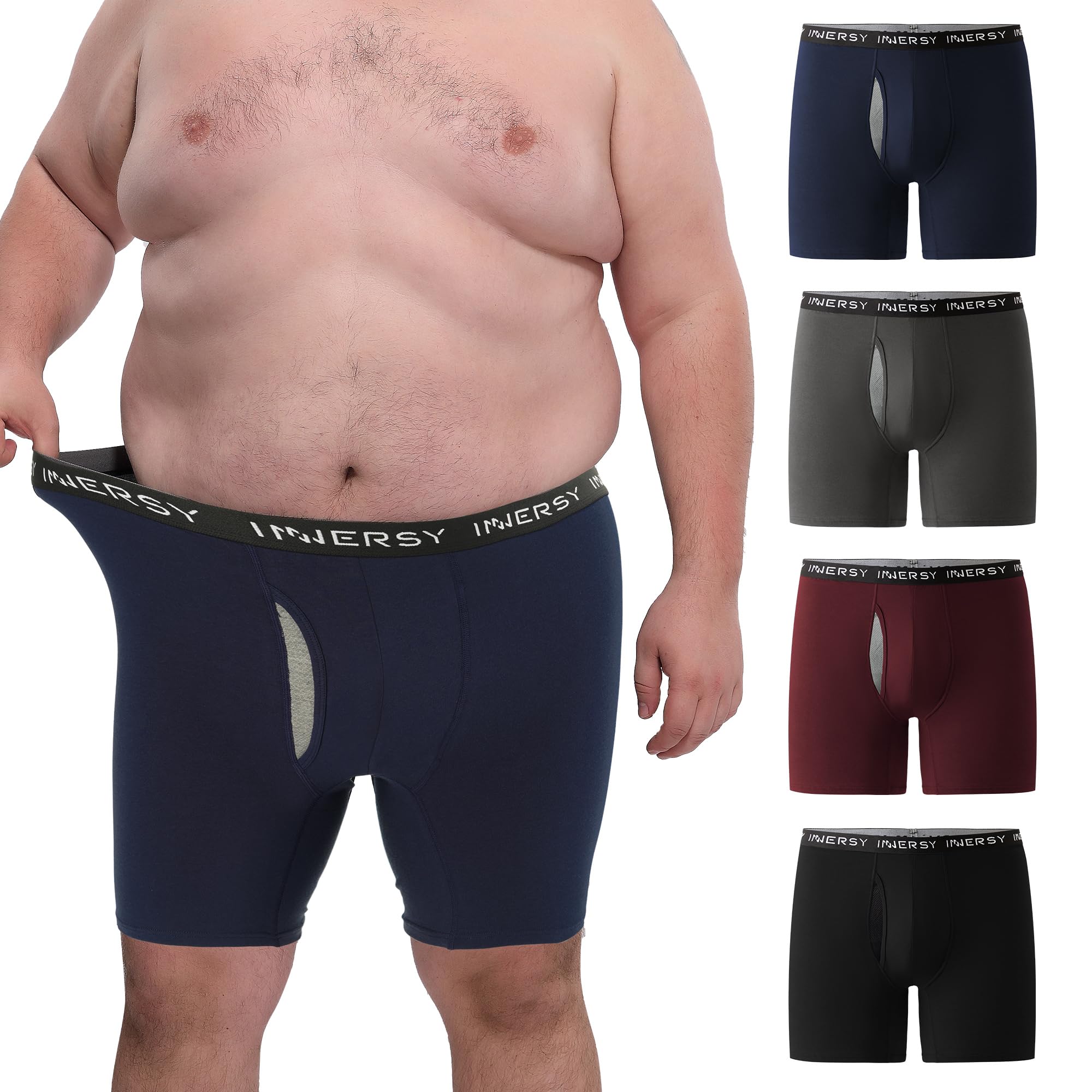 INNERSY Men's Big and Tall Boxer Briefs Cotton Moisture Wicking Underwear 4-Pack