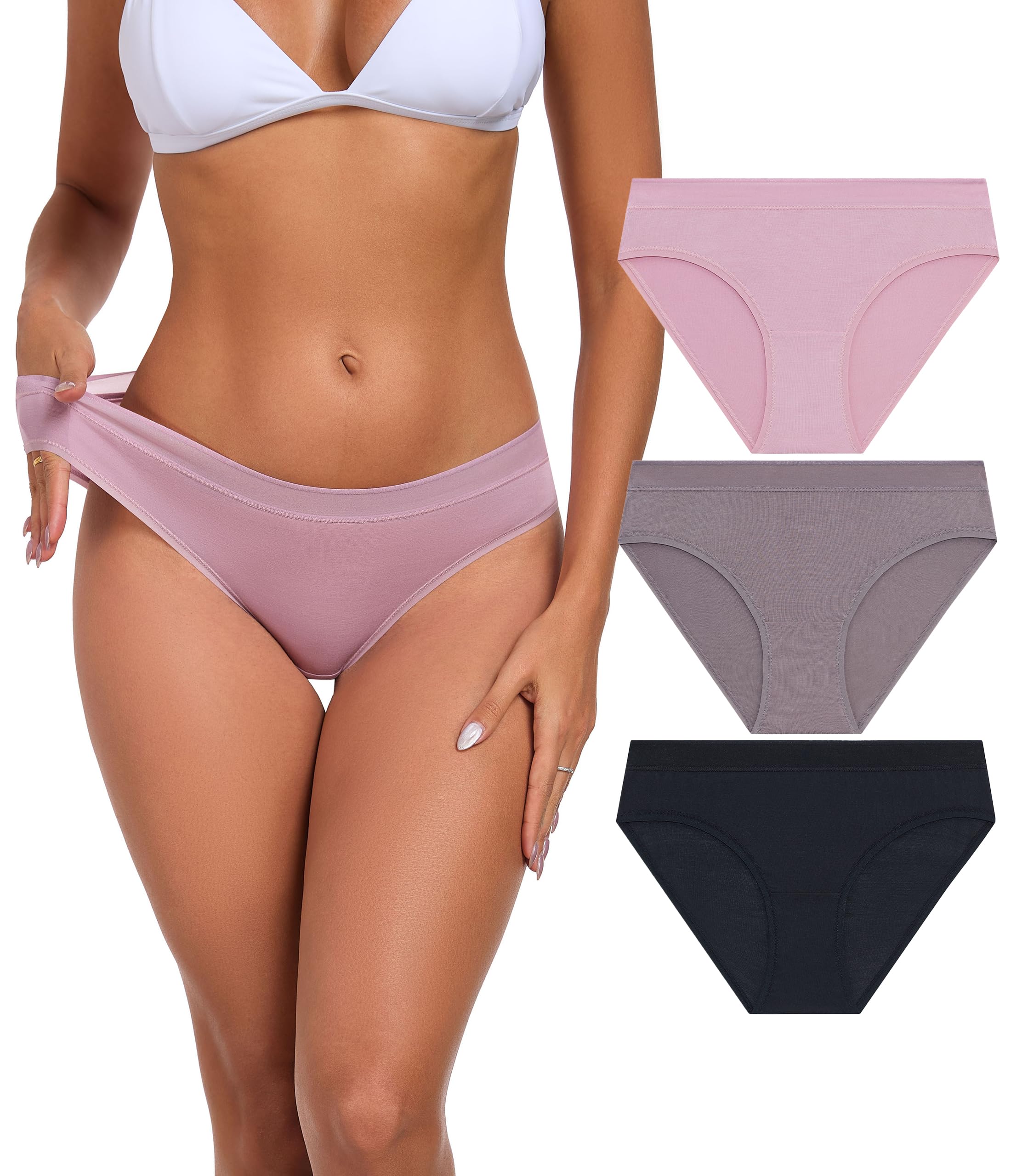 ANLIQI Women's Cotton Modal Ployamide Bikini Panties, Soft Moisture Wicking Hipster Briefs Undies for Ladies Multi-Pack