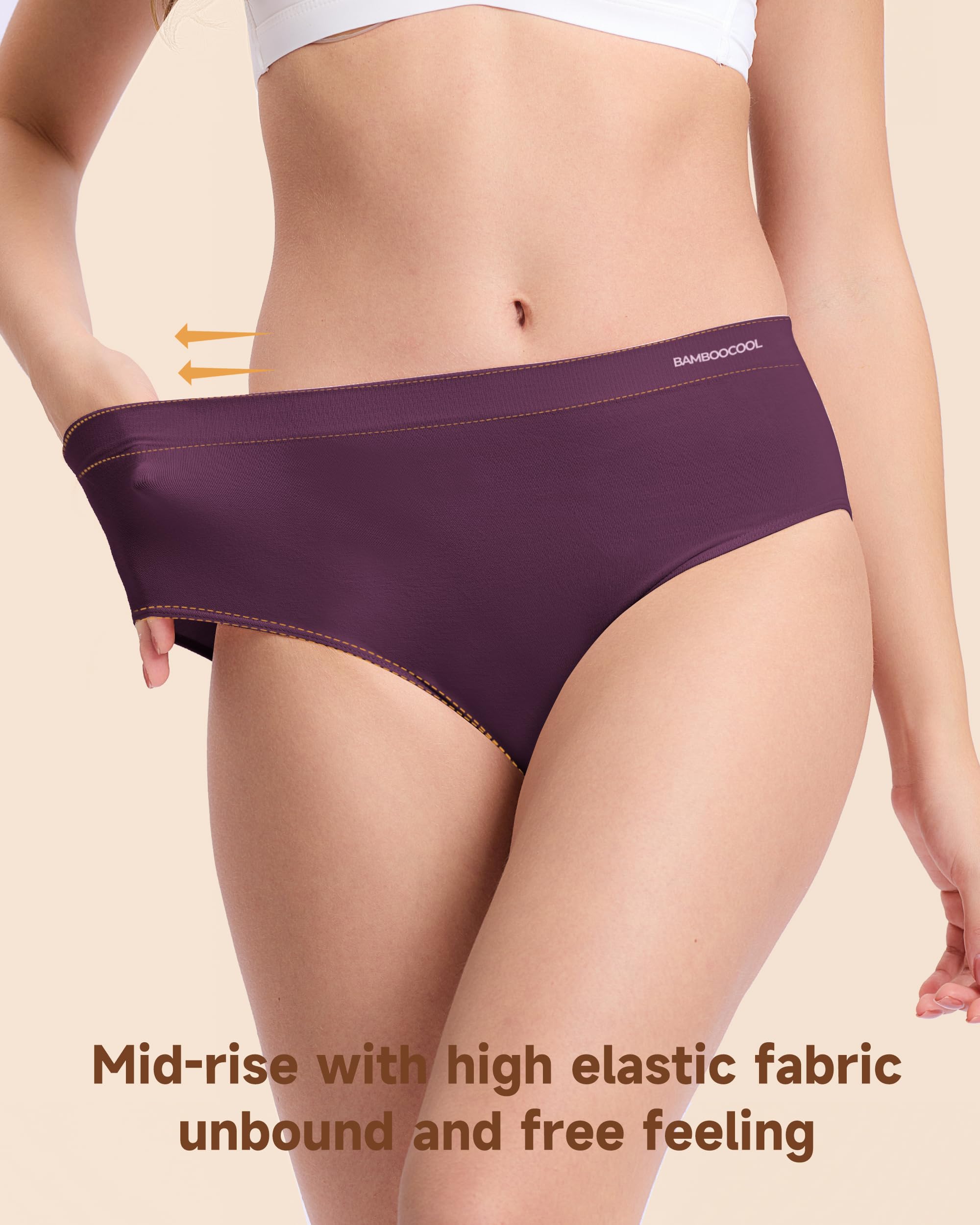 Women's Bamboo Seamless Bikini Panties Moisture-Wicking Stretchy Breathable Hipster Coverage Ladies Underwear 6-pack