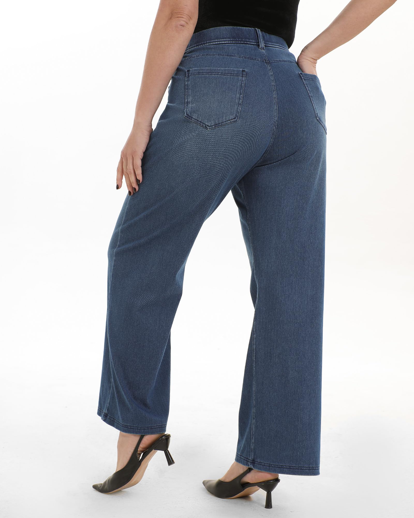 Pull On Jeans for Women Wide Leg High Waisted Stretch Baggy Jeans Casual Trendy Straight Denim Pants (with Plus Size)