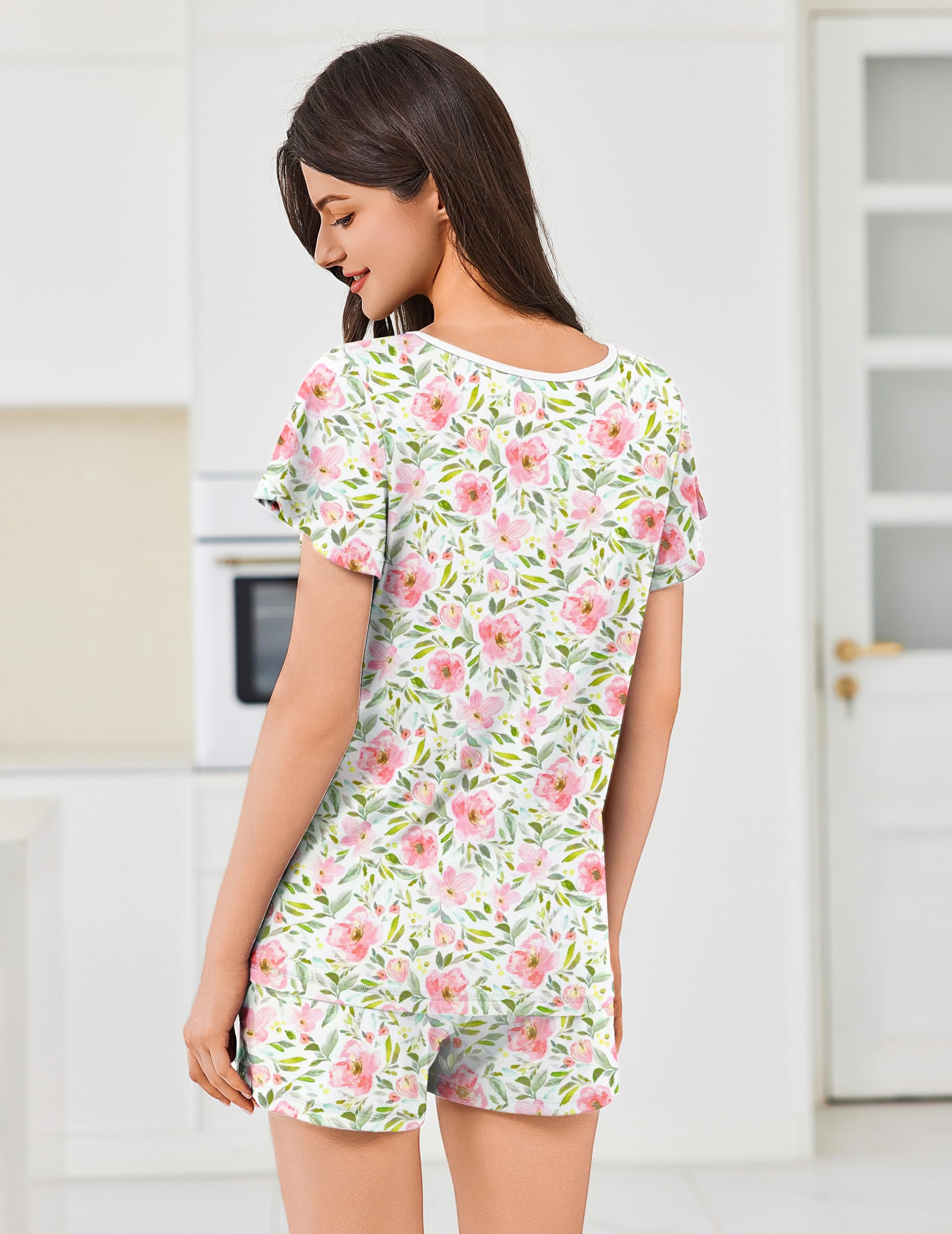 Ekouaer Womens Pajama Set Summer Short Sleeve Pjs Sleepwear Cute 2 Piece Lounge Sets S-XXL
