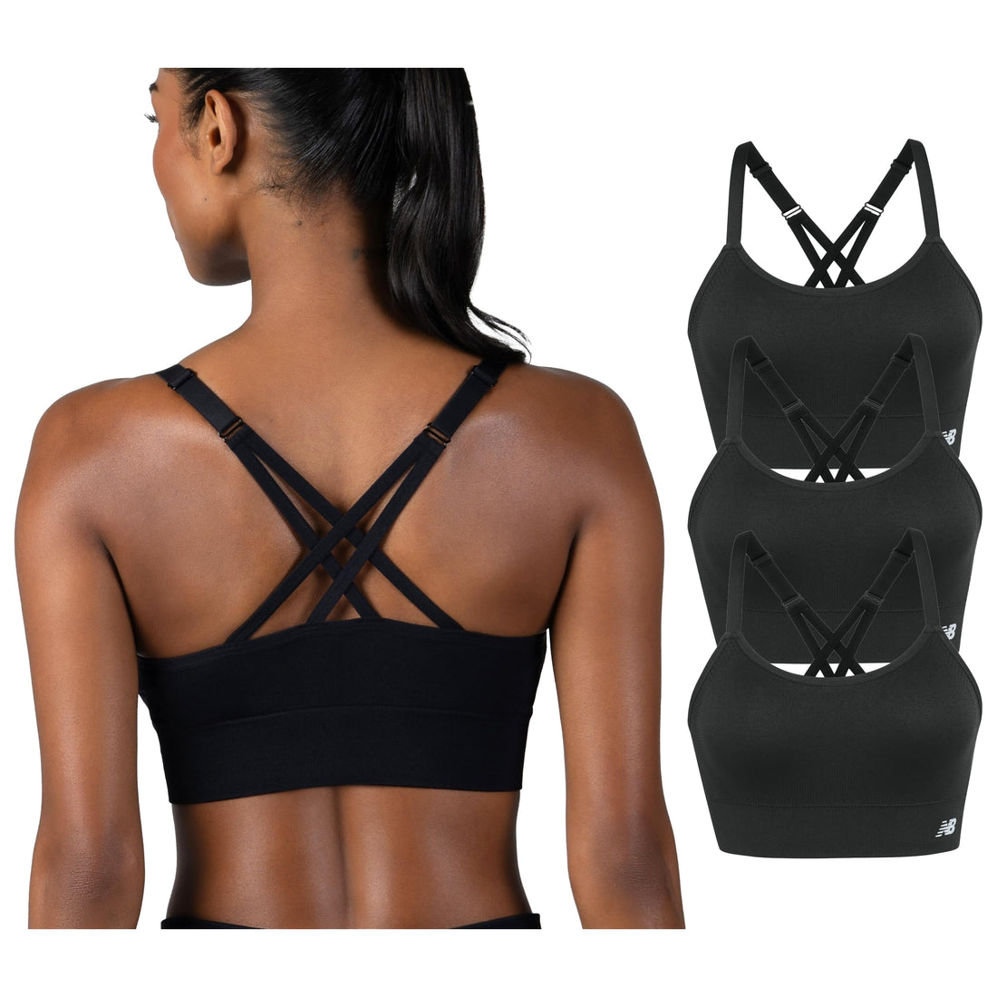 New Balance Women’s Seamless Strappy Sports Bra 3 Pack – Wirefree Athletic Bralette for Yoga, Training, and Comfort Wear