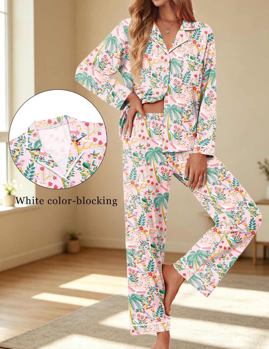 Ekouaer Womens Pajama Sets Long Sleeve Button Down Lounge Sets with Pockets
