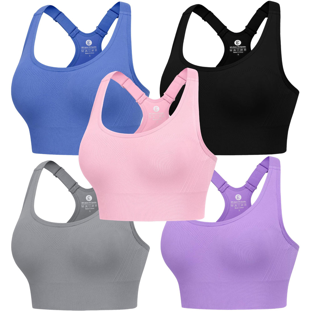 Evercute High Impact Sports Bras for Women 3/4/5 Pack, Adjustable Straps Padded Supportive Seamless Racerback Running Bras