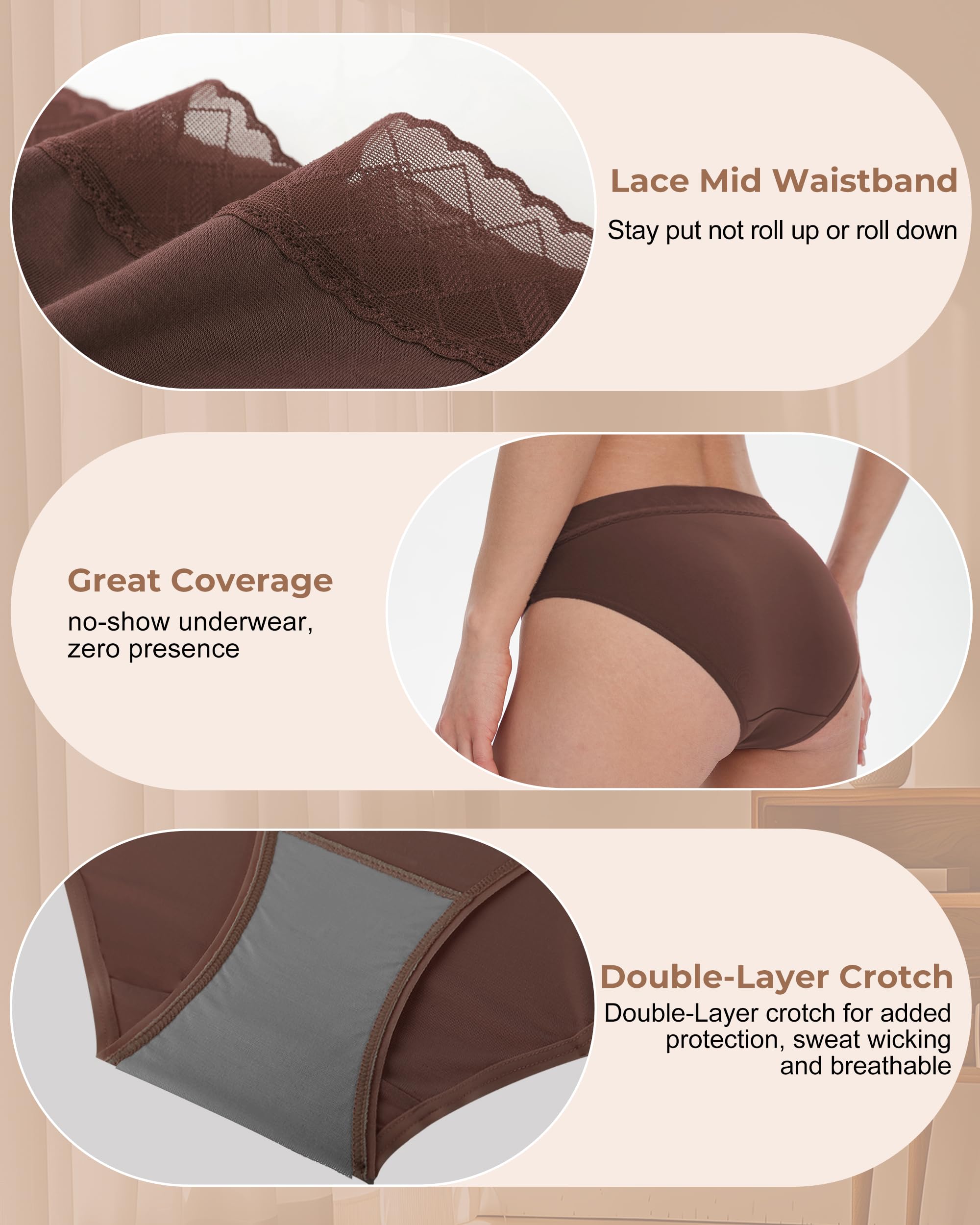 BAMBOO COOL Womens Underwear Bikini Underpants Hipster Ladies Panties Soft Stretch Breathable Panties for Women, 5-Pack