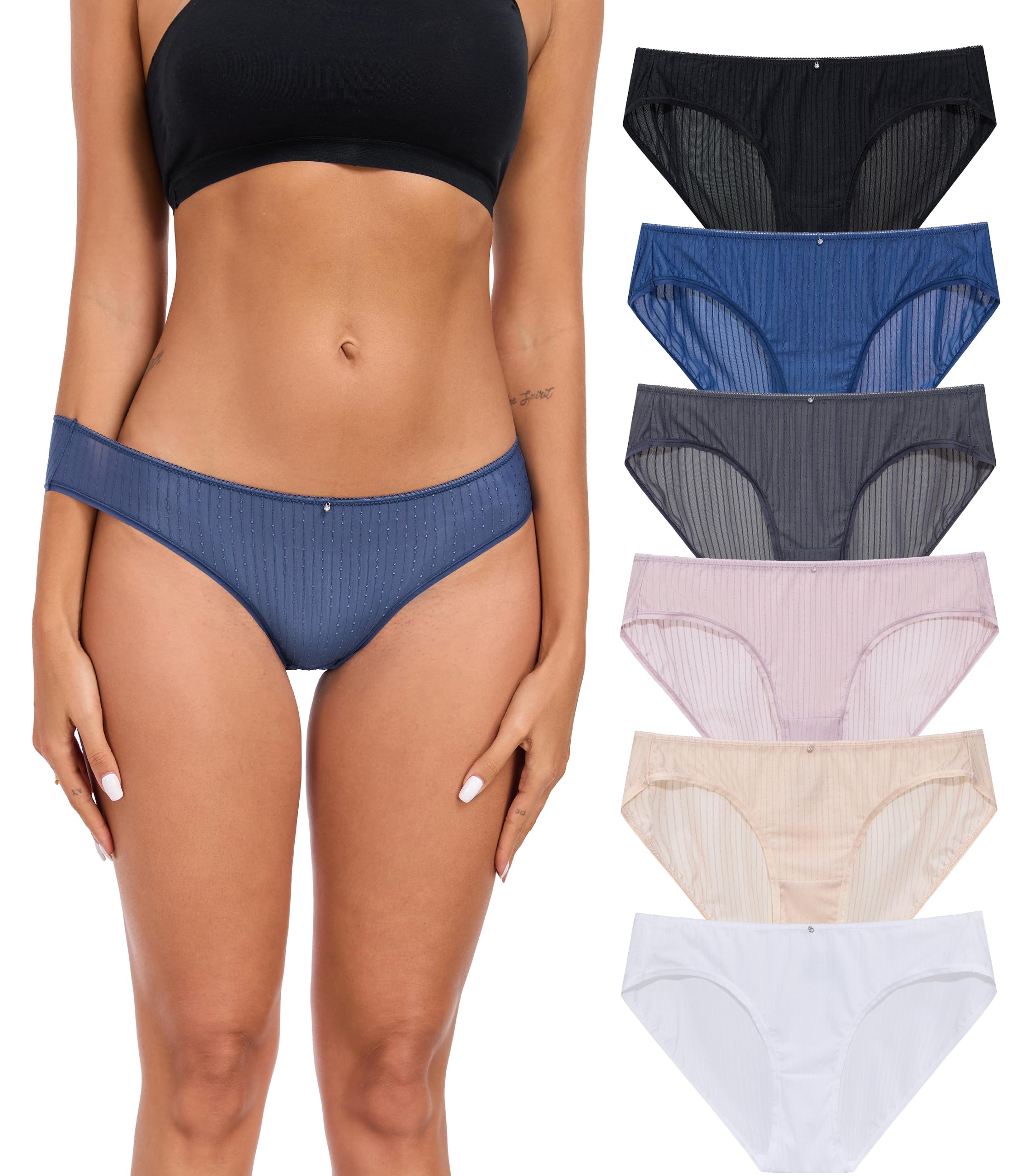 ANLIQI Womens Bikini Underwear Quick Dry Travel Panties Packs Ployamide Hipster Low Rise Soft Fast Wash Comfy Lady Undies