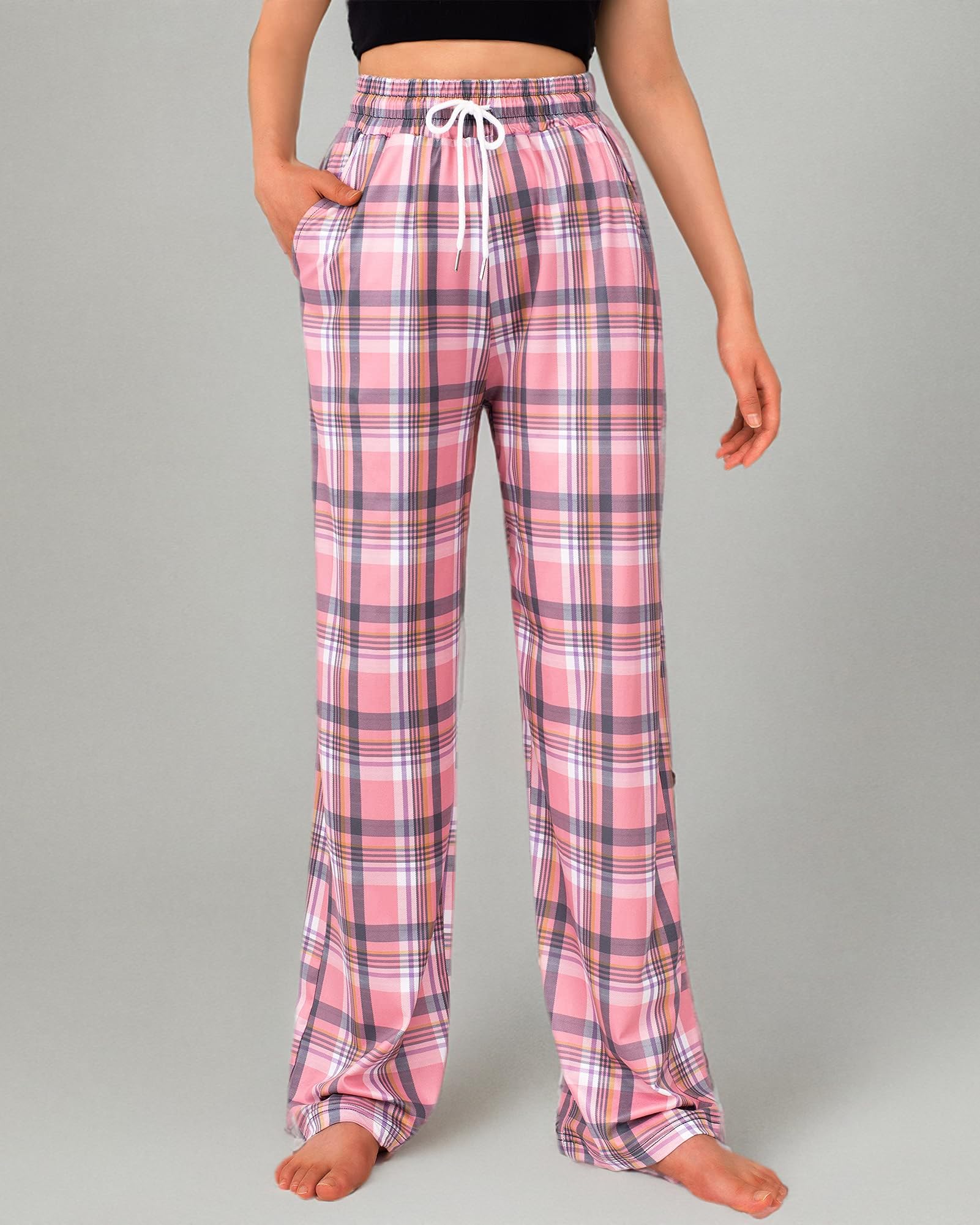 Womens Pajama Pants Plaid Stretch Comfy Lounge Pants Sleep Bottoms Y2K PJ