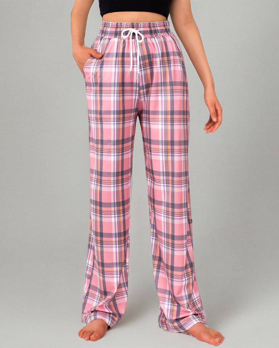 Womens Pajama Pants Plaid Stretch Comfy Lounge Pants Sleep Bottoms Y2K PJ