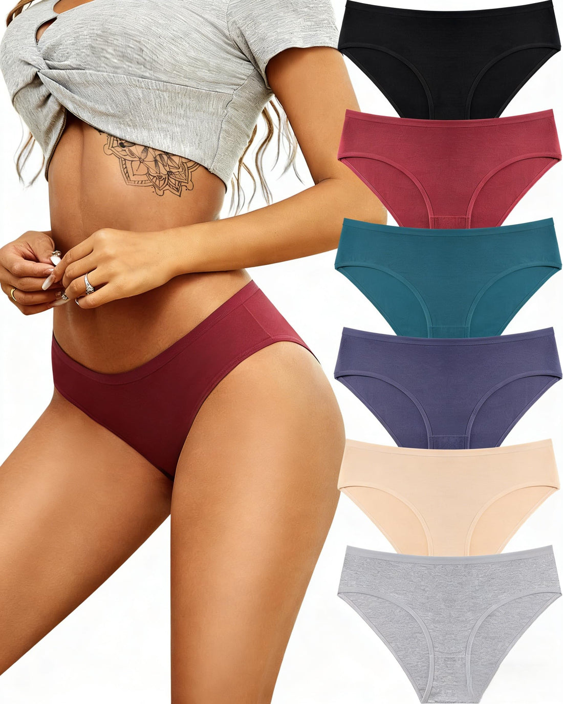 ALL OF SHE Womens Underwear Cotton Hipster Panties Breathable Sexy Cheeky Stretch Soft Ladies Bikini Underwear 6 Pack S-XXL